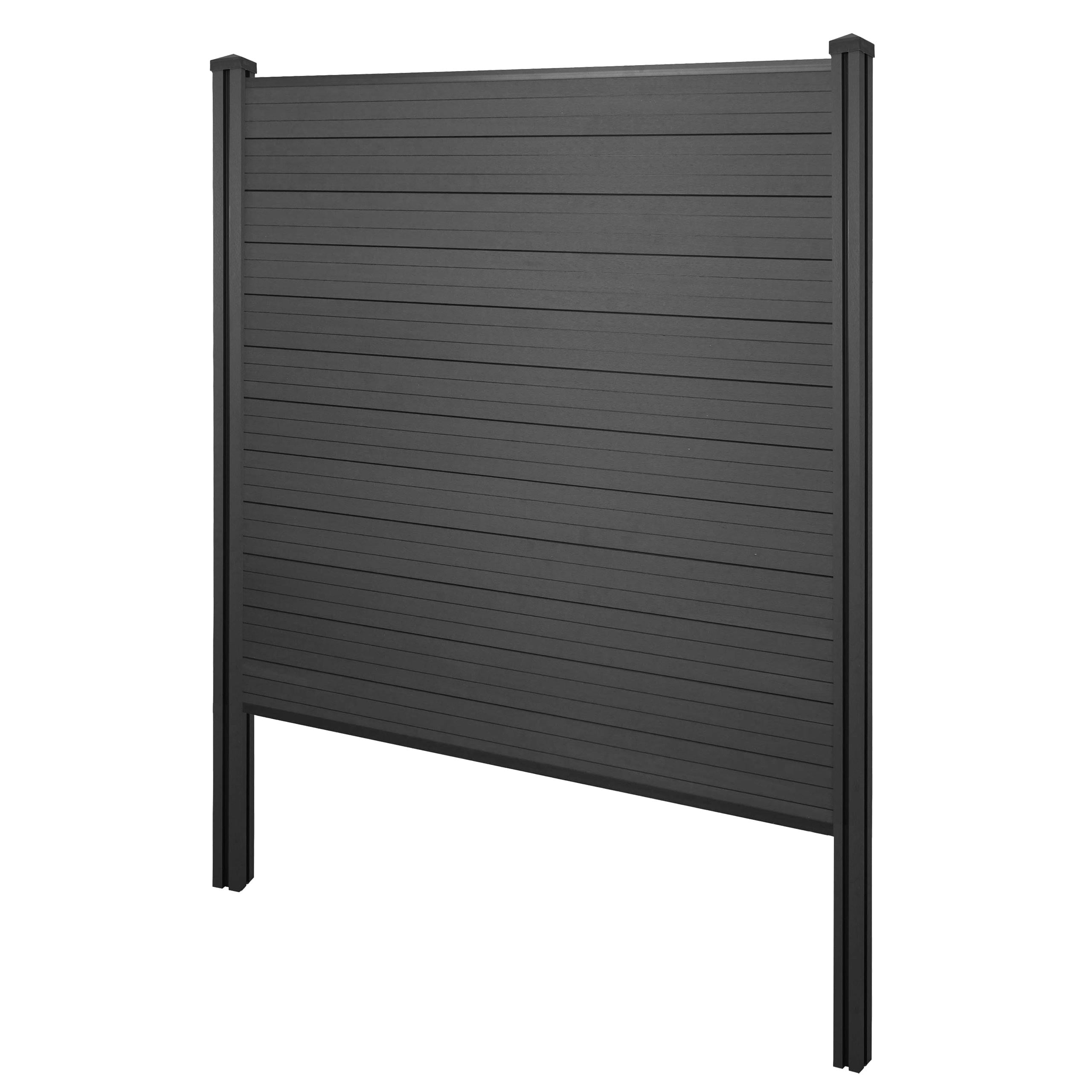 WPC-Sichtschutz Savoie, Windschutz Zaun, WPC-Pfosten zum Einbetonieren ~ Basiselement, 195cm anthrazit 
