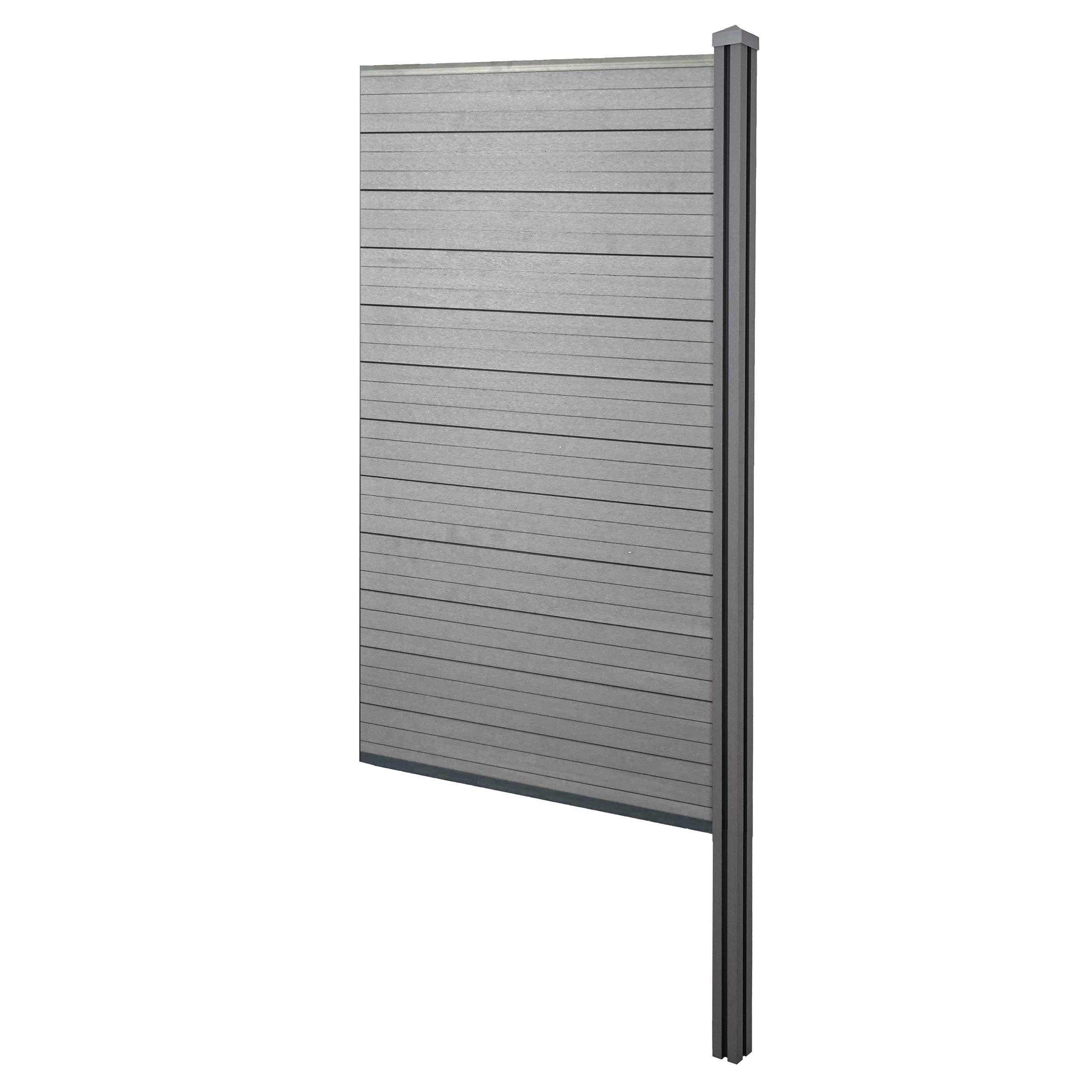 WPC-Sichtschutz Savoie, Windschutz Zaun, WPC-Pfosten zum Einbetonieren ~ Erweiterungselement schmal, 98cm grau 