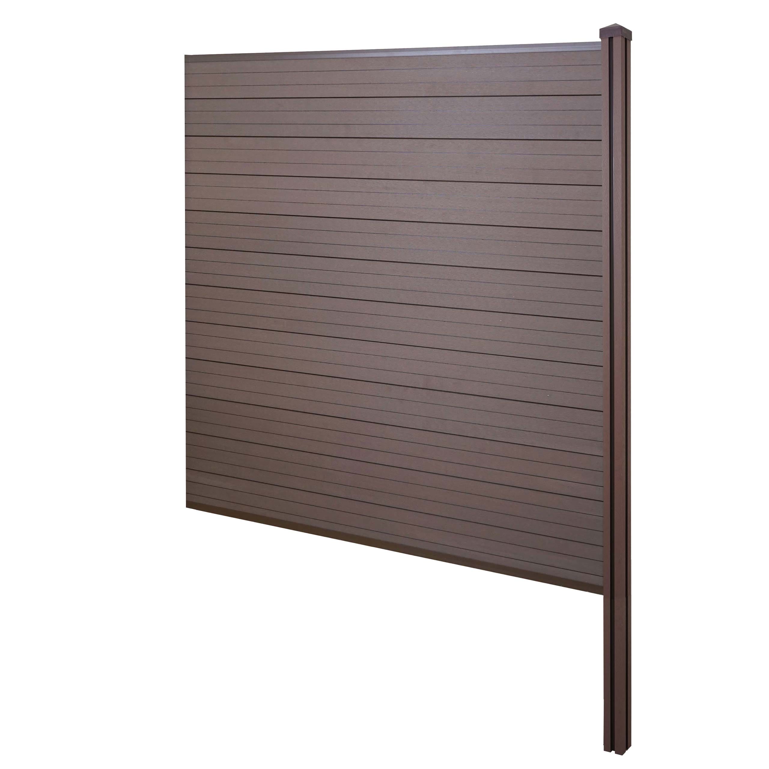 WPC-Sichtschutz Savoie, Windschutz Zaun, WPC-Pfosten zum Einbetonieren ~ Erweiterungselement, 188cm braun 