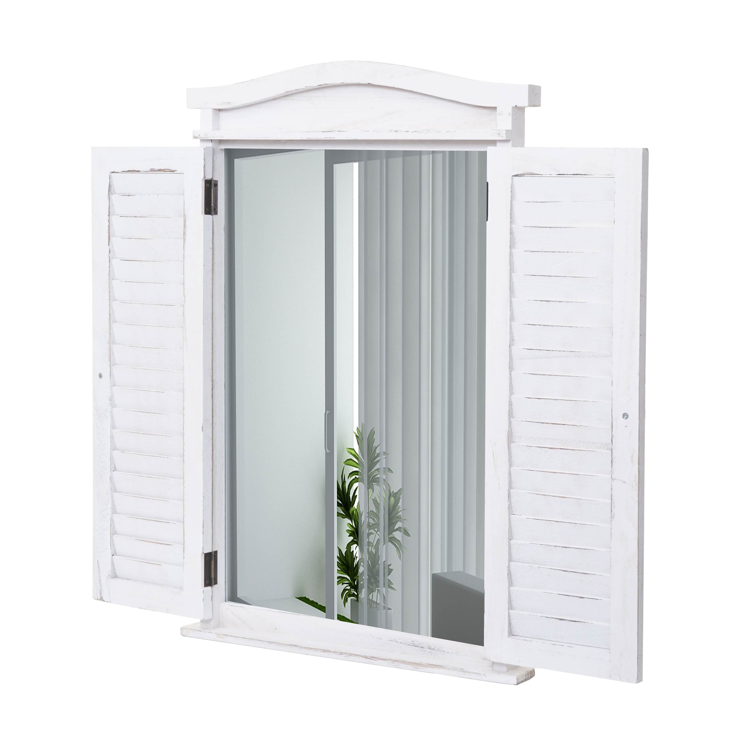 Wandspiegel Badspiegel Badezimmer Spiegelfenster mit Fensterl&auml;den, 71x46x5cm ~ shabby wei&szlig; 