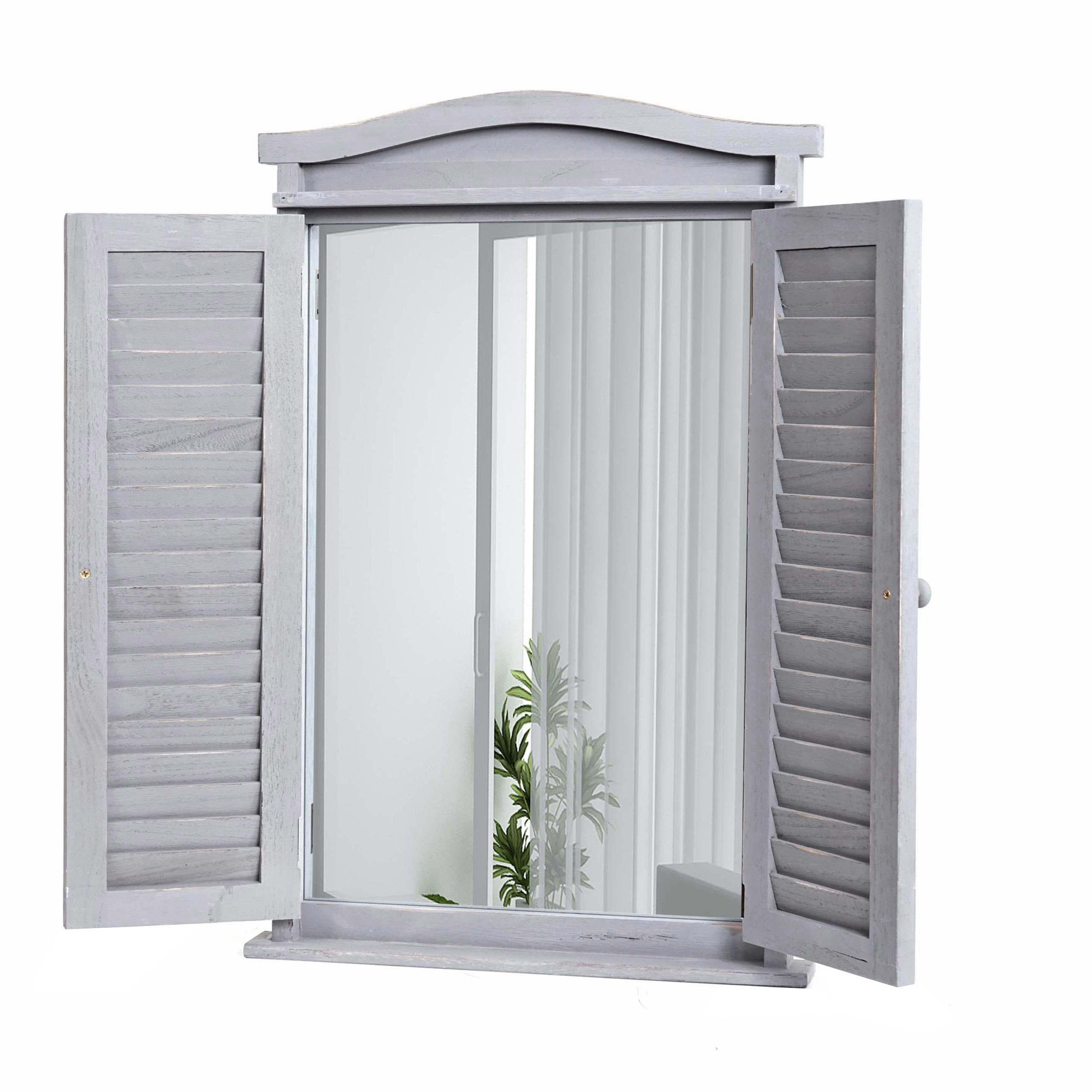 Wandspiegel Badspiegel Badezimmer Spiegelfenster mit Fensterl&auml;den, 71x46x5cm ~ shabby grau 