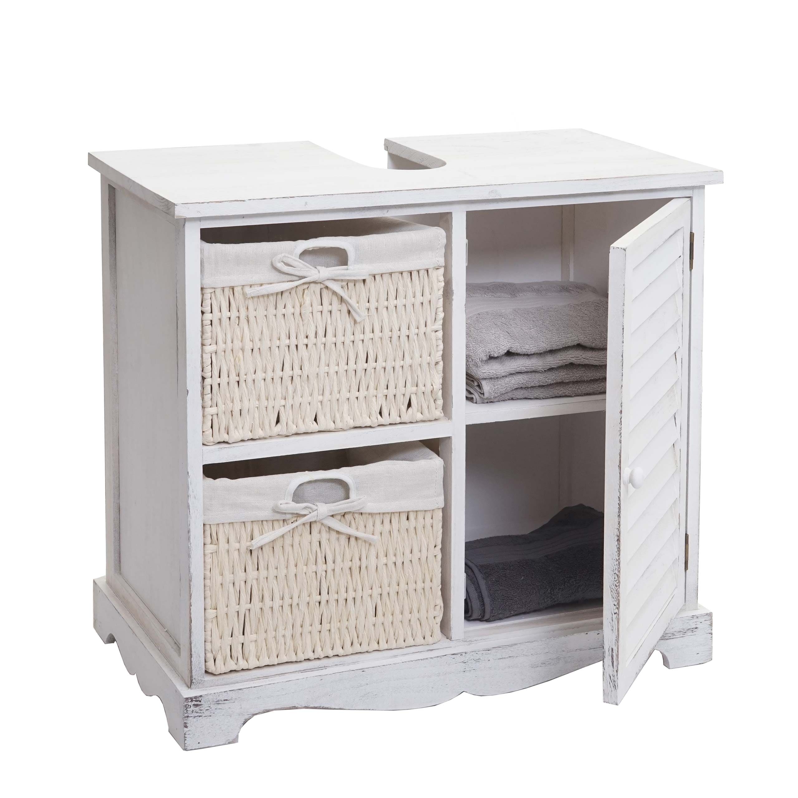 Waschbeckenunterschrank MCW-H20, Badezimmer Waschtisch, Massiv-Holz Korb-Schublade 60x65x31cm ~ shabby wei&szlig; 