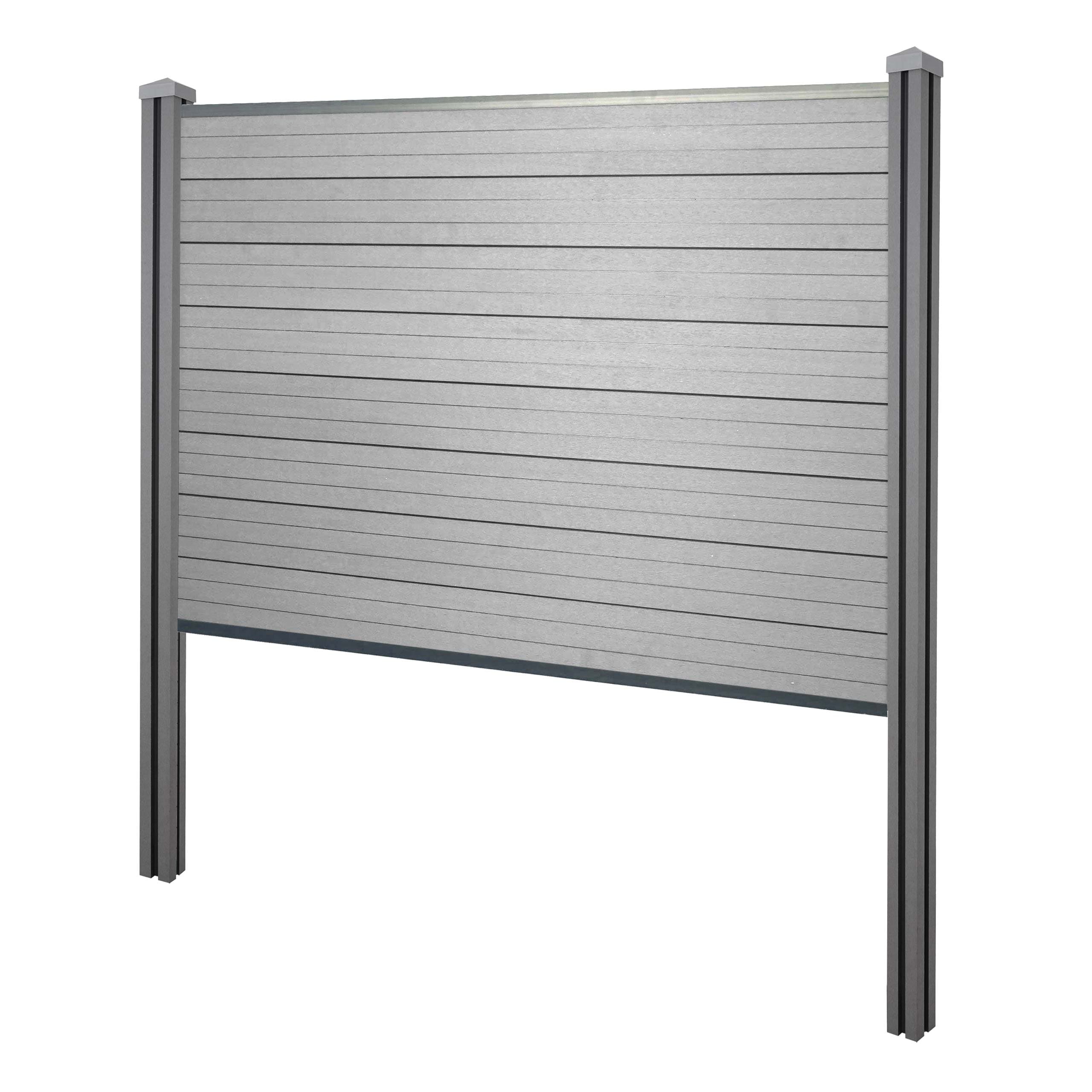 WPC-Sichtschutz Savoie, Zaun Windschutz, WPC-Pfosten zum Einbetonieren ~ Basiselement, 195cm grau 