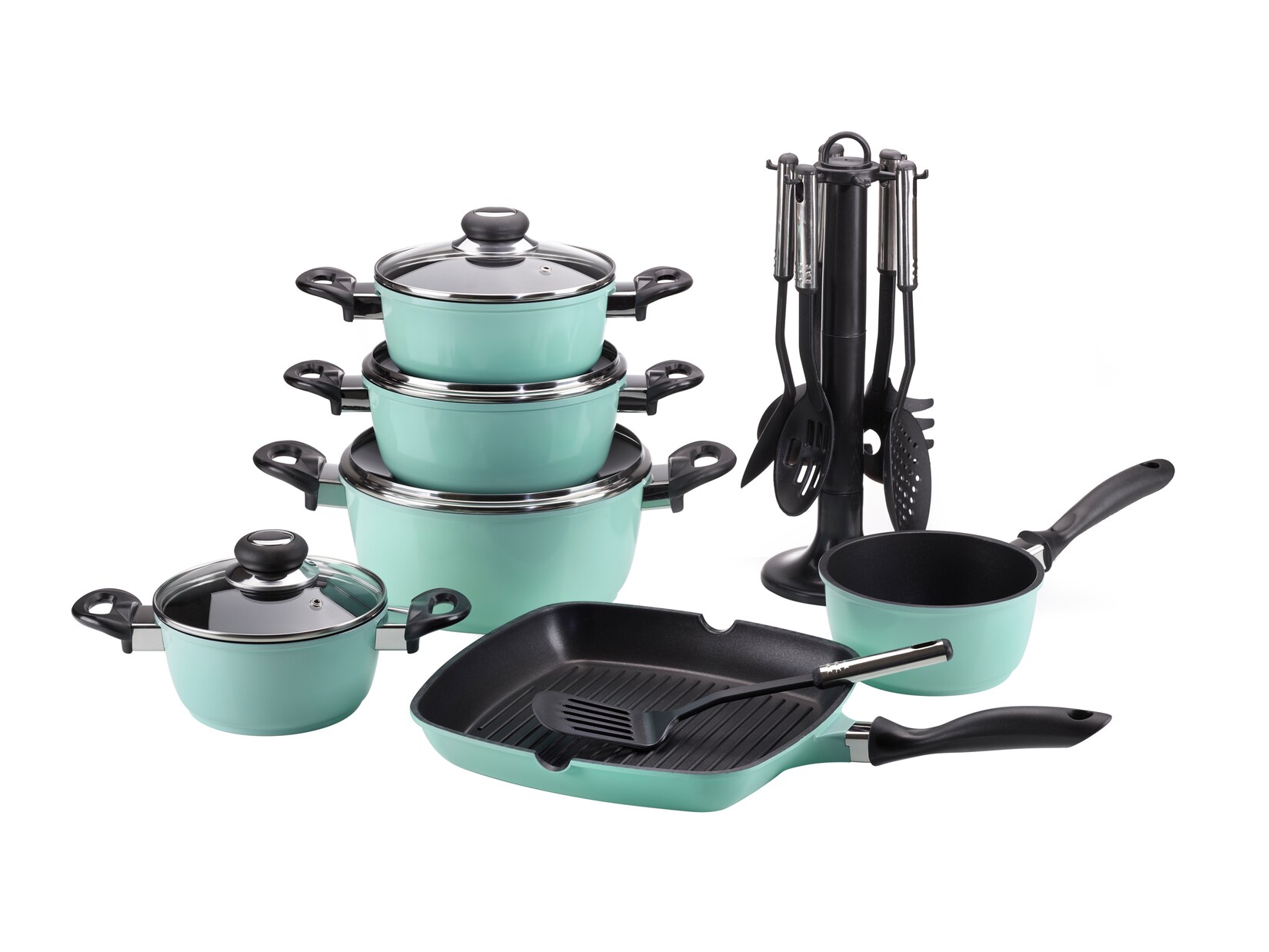 Aluguss- Set 17 tlg. mint, versch. Farben