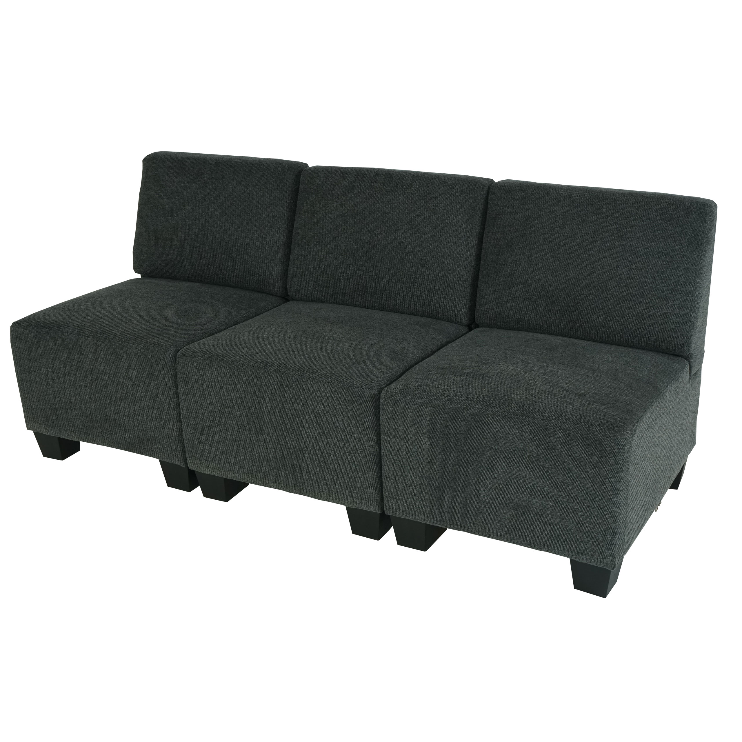 Modular 3-Sitzer Sofa Couch Moncalieri, Stoff/Textil ~ anthrazit-grau, ohne Armlehnen 