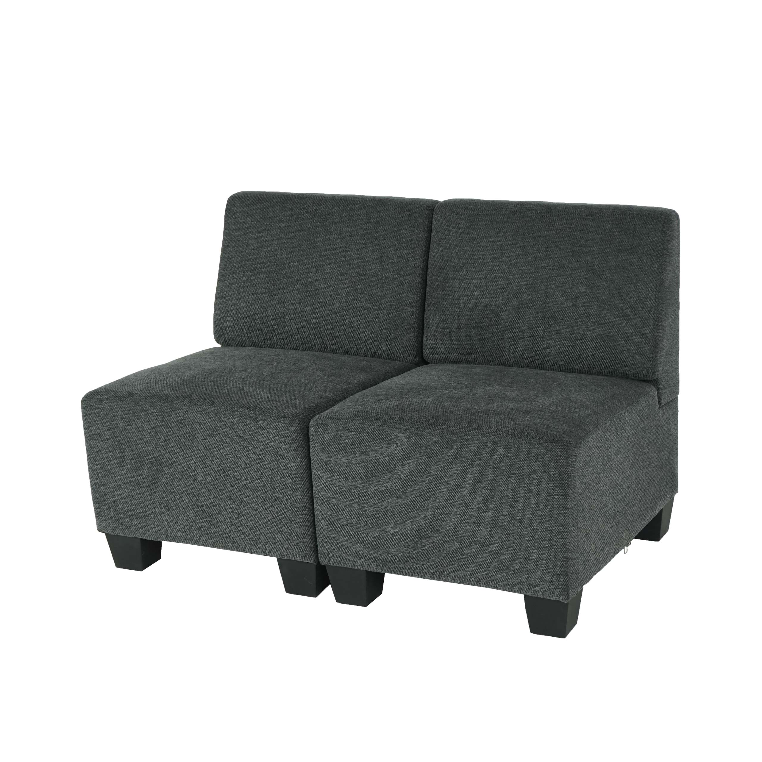 Modular 2-Sitzer Sofa Couch Moncalieri, Stoff/Textil ~ anthrazit-grau, ohne Armlehnen 