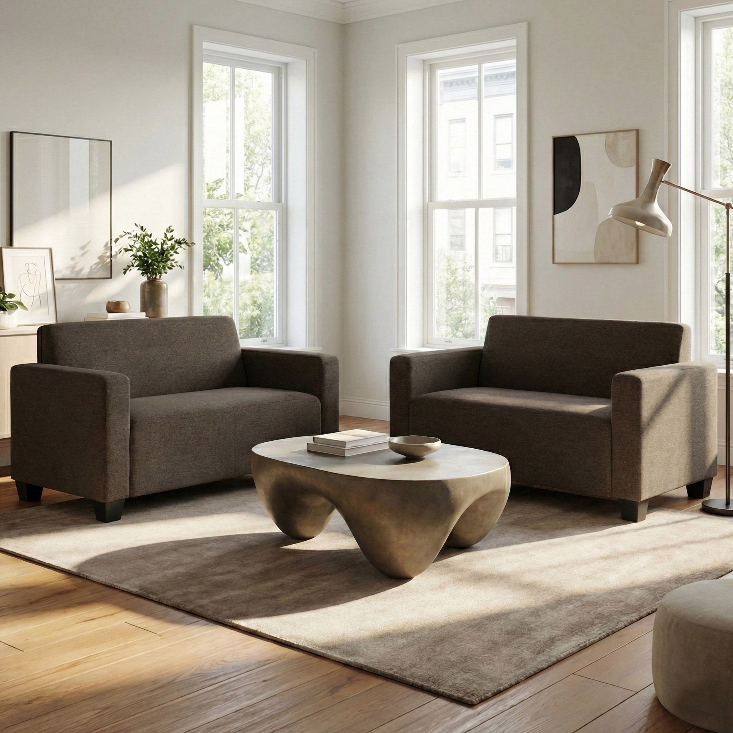 Sofa-Garnitur Couch-Garnitur 2x 2er Sofa Moncalieri Stoff/Textil ~ braun 