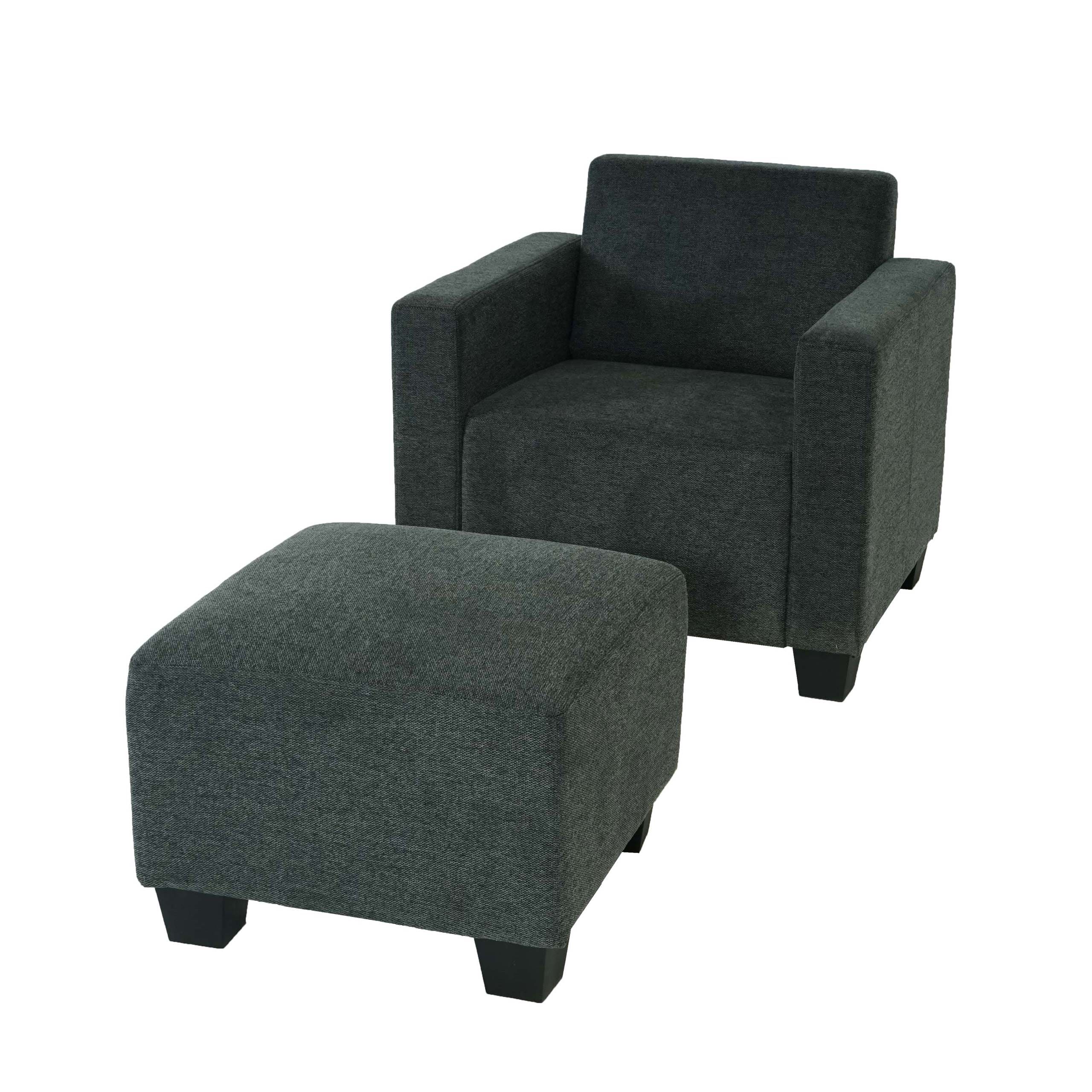 Modular Sessel Loungesessel mit Ottomane Moncalieri, Stoff/Textil ~ anthrazit-grau 