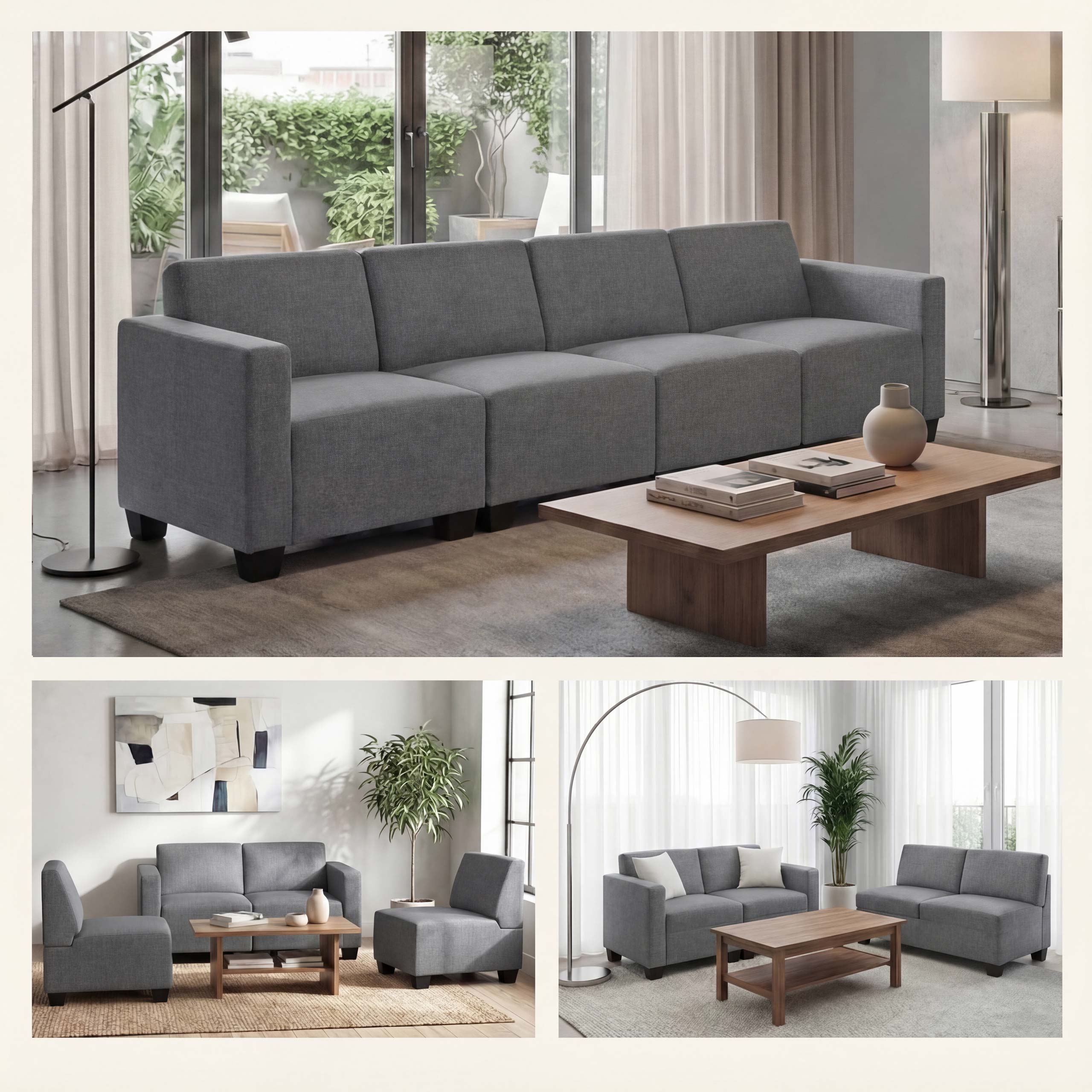 Modular 4-Sitzer Sofa Couch Moncalieri, Stoff/Textil ~ grau 