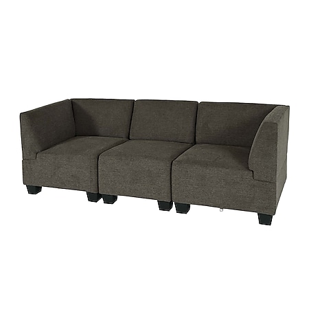 Modular 3-Sitzer Sofa Couch Moncalieri, Stoff/Textil ~ braun, hohe Armlehnen 