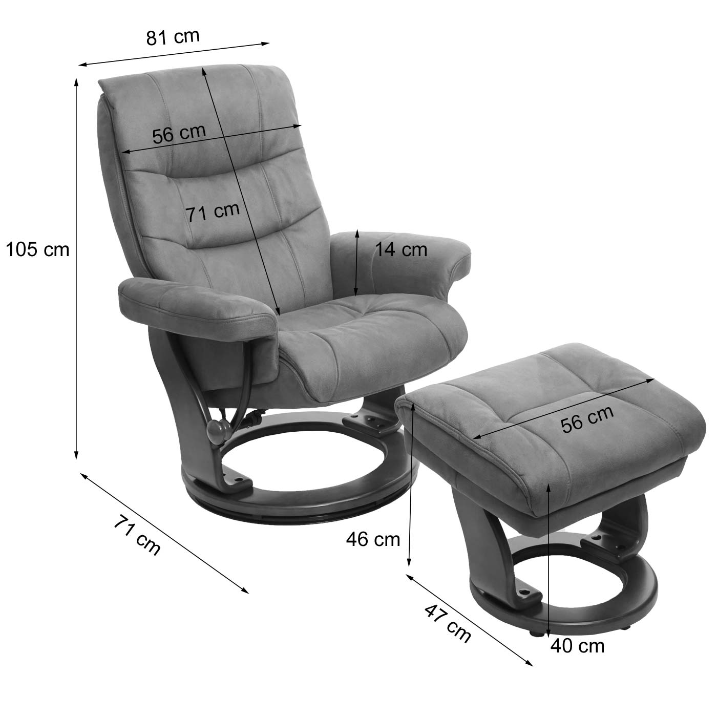 MCA Relaxsessel MCW-J42, Fernsehsessel TV-Sessel Hocker, Stoff 