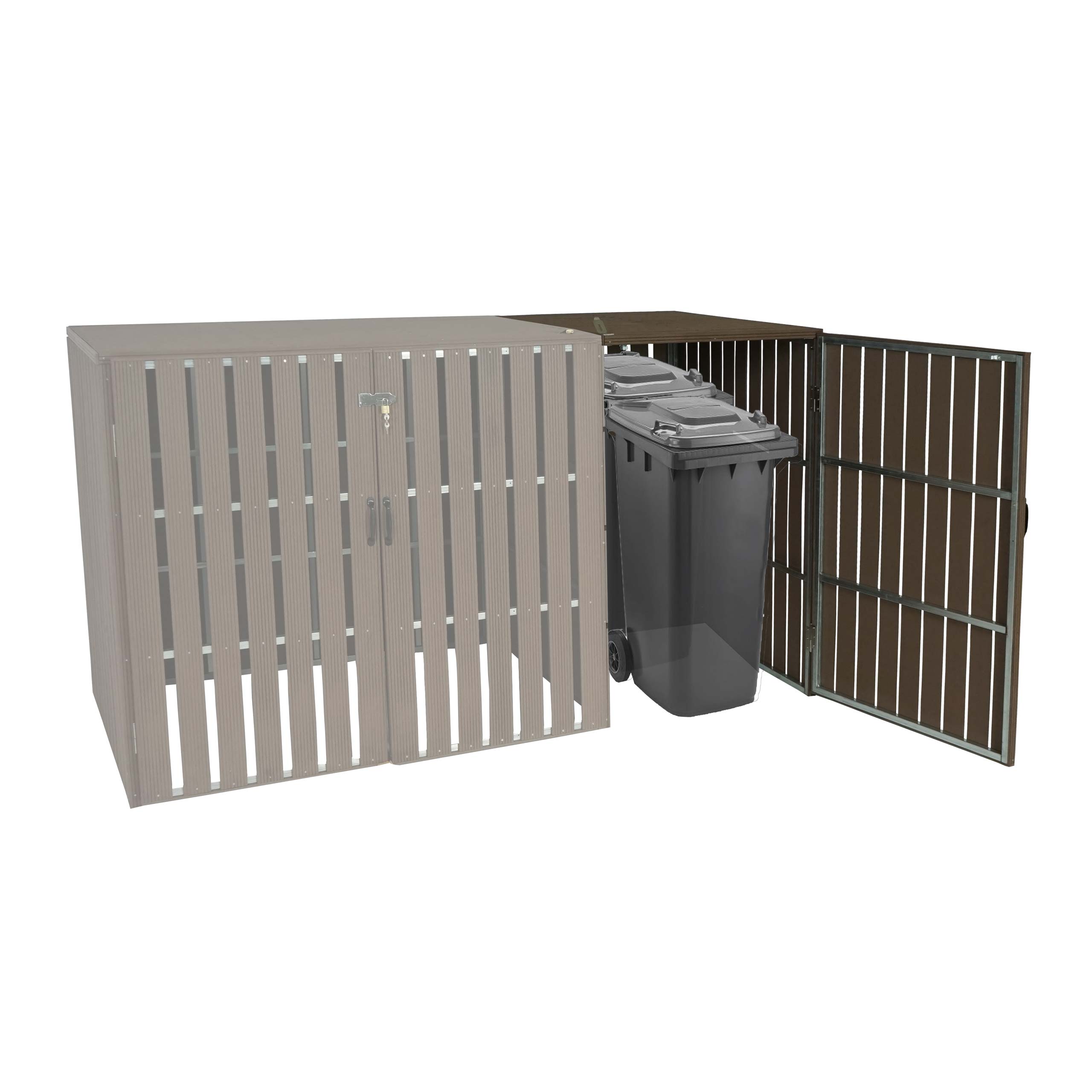 XL 1er-/2er-WPC-M&uuml;lltonnenverkleidung Erweiterung MCW-J28, M&uuml;lltonnenbox, Metall Holzoptik ~ braun 