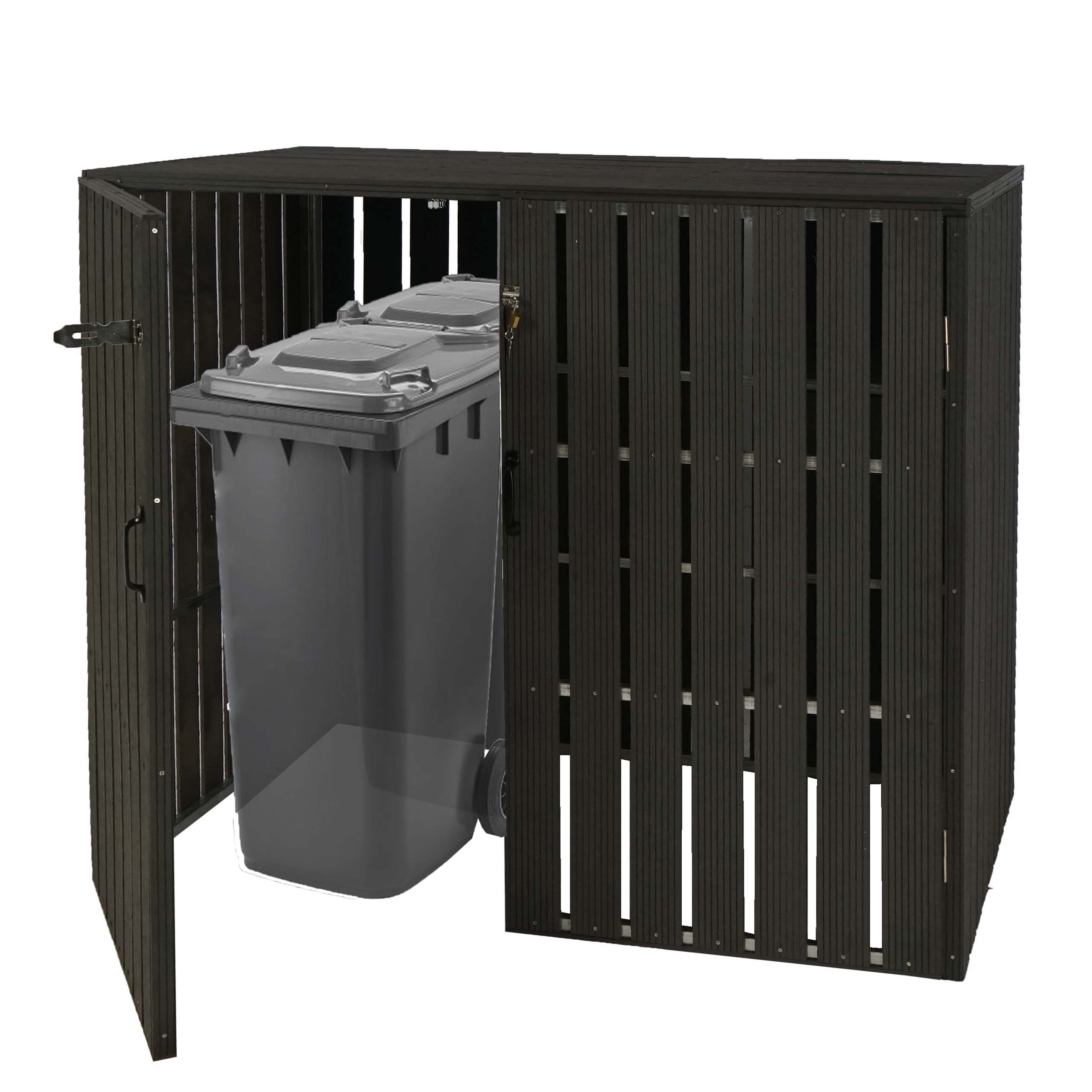 XL 2er-/4er-WPC-M&uuml;lltonnenverkleidung MCW-J28, M&uuml;lltonnenbox, Metall Holzoptik, erweiterbar ~ anthrazit 