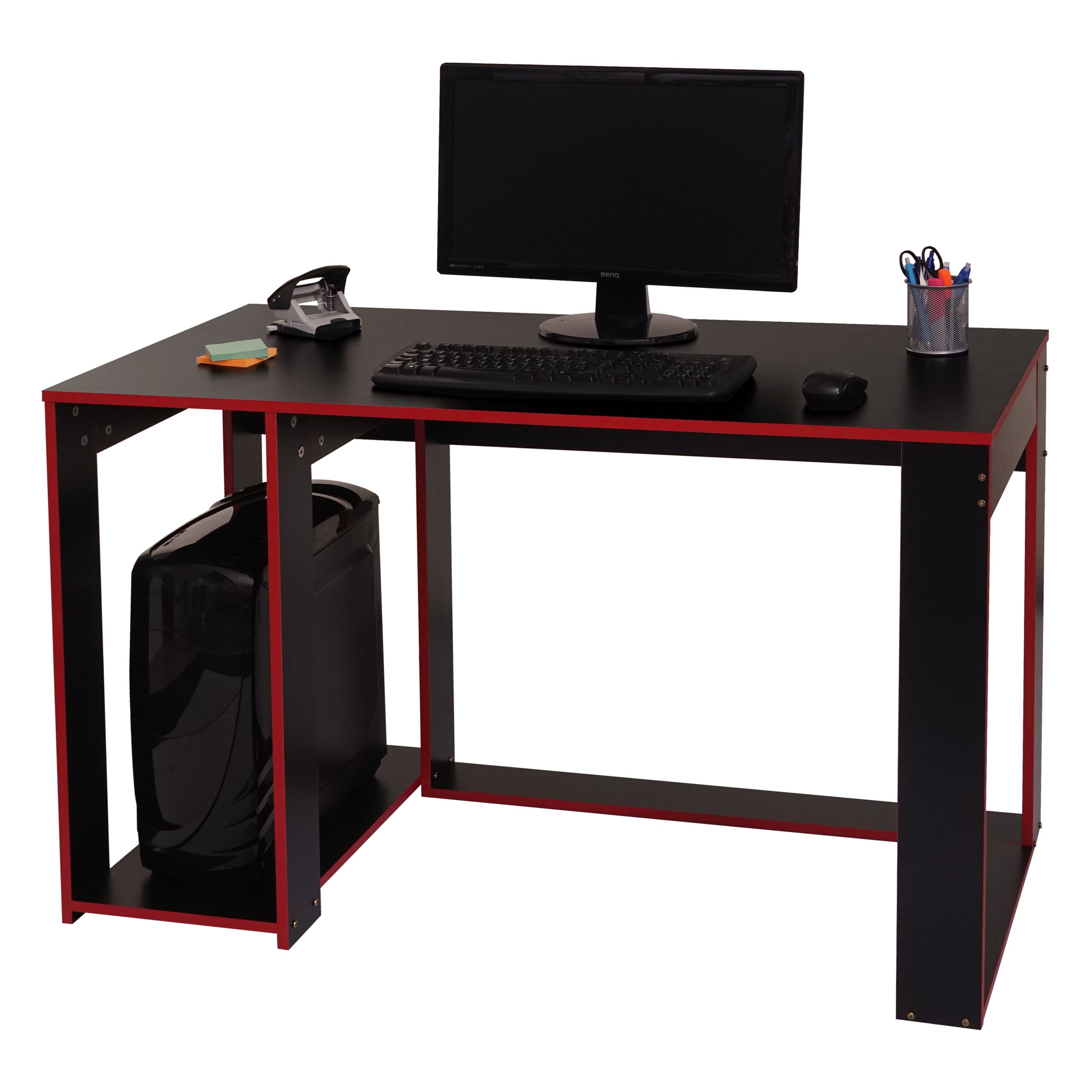 Schreibtisch MCW-J26, Computertisch B&uuml;rotisch, 120x60x76cm ~ schwarz-rot 