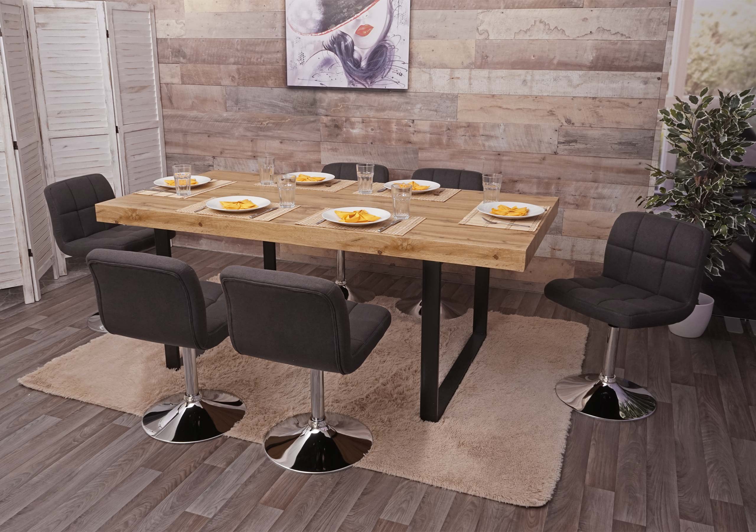 6er-Set Esszimmerstuhl Cadiz, K&uuml;chenstuhl Stuhl, Stoff/Textil Chrom drehbar MVG-zertifiziert ~ dunkelgrau 