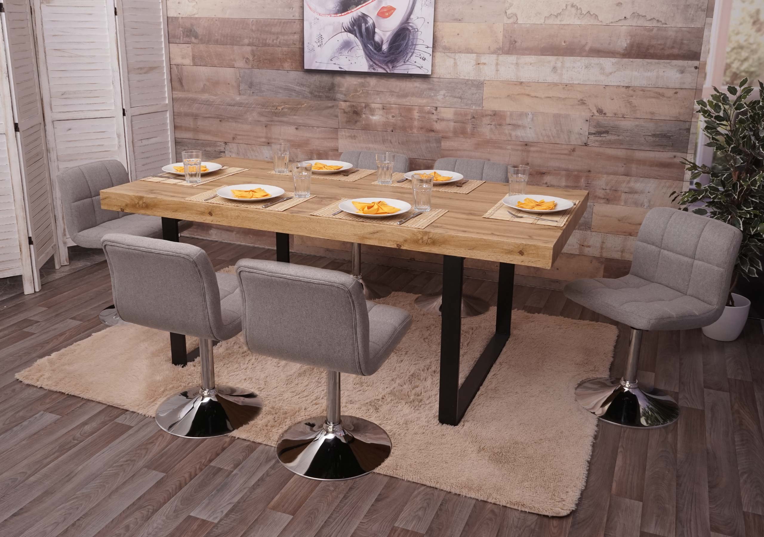 6er-Set Esszimmerstuhl Cadiz, K&uuml;chenstuhl Stuhl, Stoff/Textil Chrom drehbar MVG-zertifiziert ~ hellgrau 