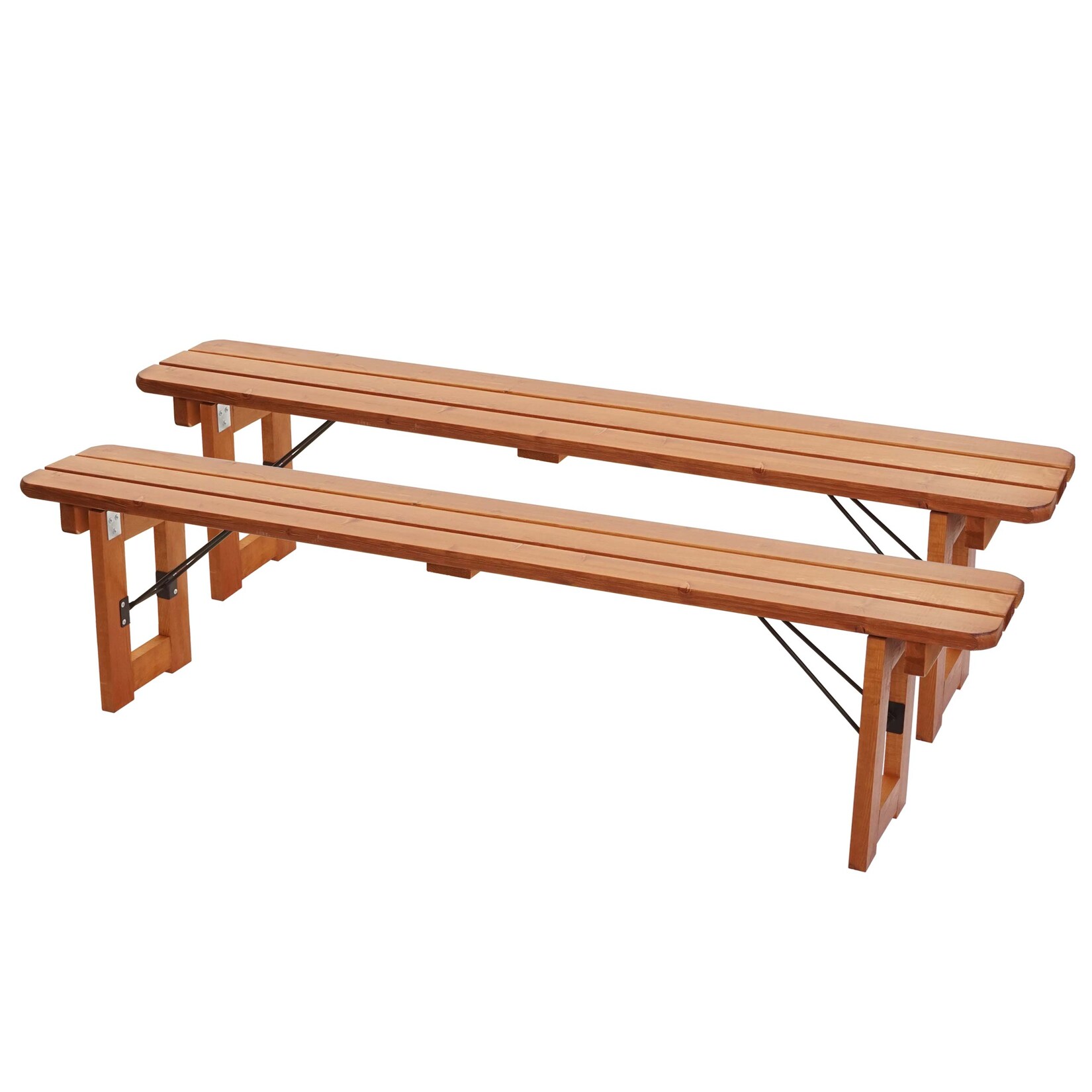 2er-Set Bank -J61, Sitzbank für Biertischgarnitur Bierbank Gartenbank, Gastronomie-Qualität, klappbar Holz lackiert, 180cm