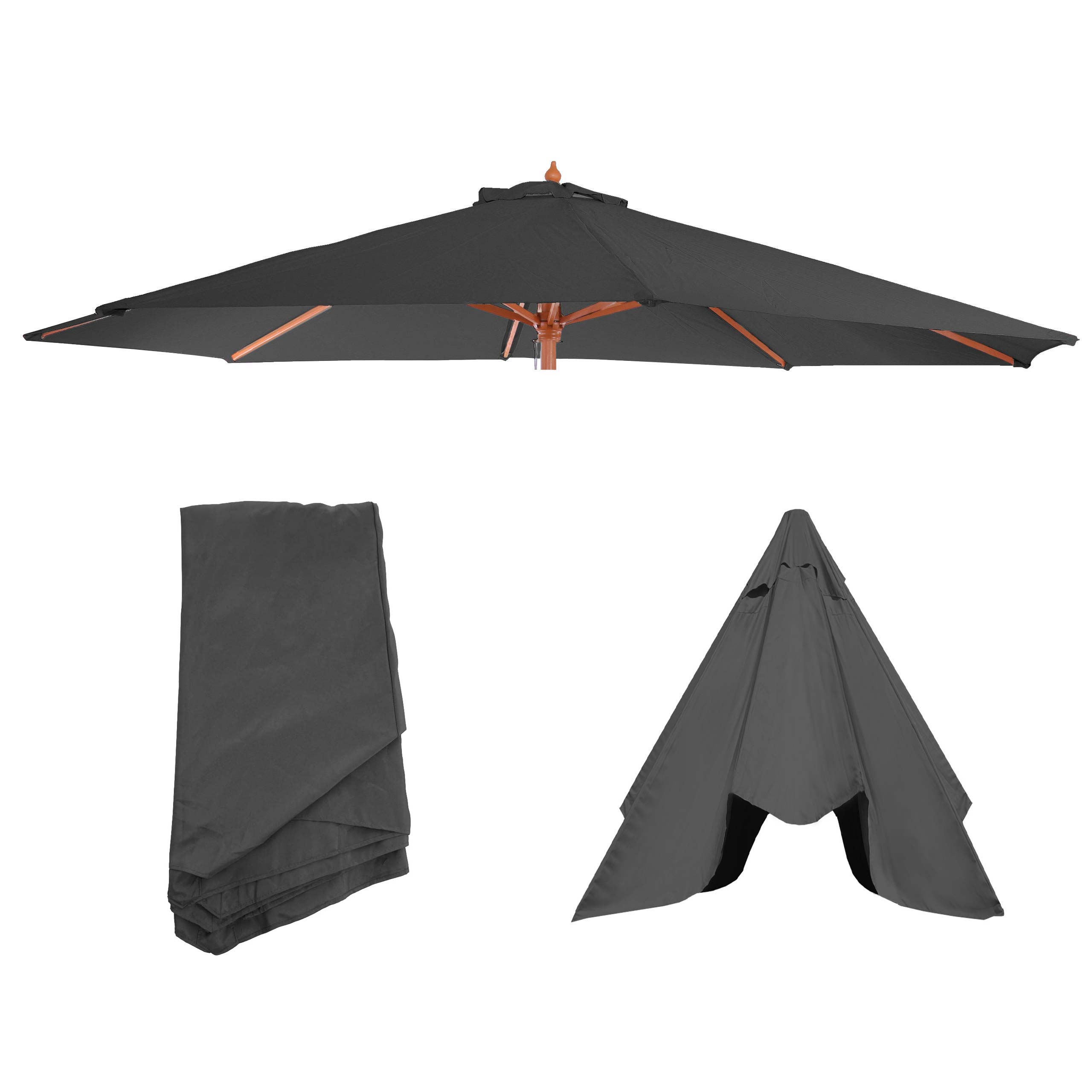 Ersatz-Bezug f&uuml;r Sonnenschirm Lissabon, Sonnenschirmbezug Ersatzbezug, &Oslash; 3,5m Polyester 8 Streben ~ anthrazit 