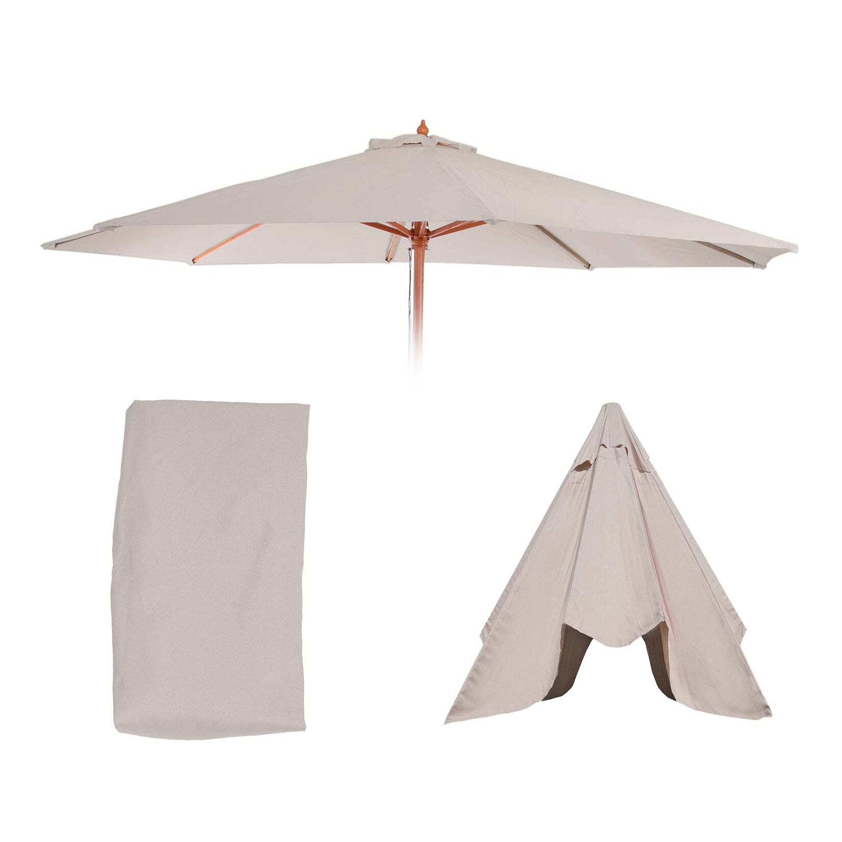 Ersatz-Bezug für Sonnenschirm Lissabon, Sonnenschirmbezug Ersatzbezug, Ø 3,5m Polyester 8 Streben ~ creme-weiß