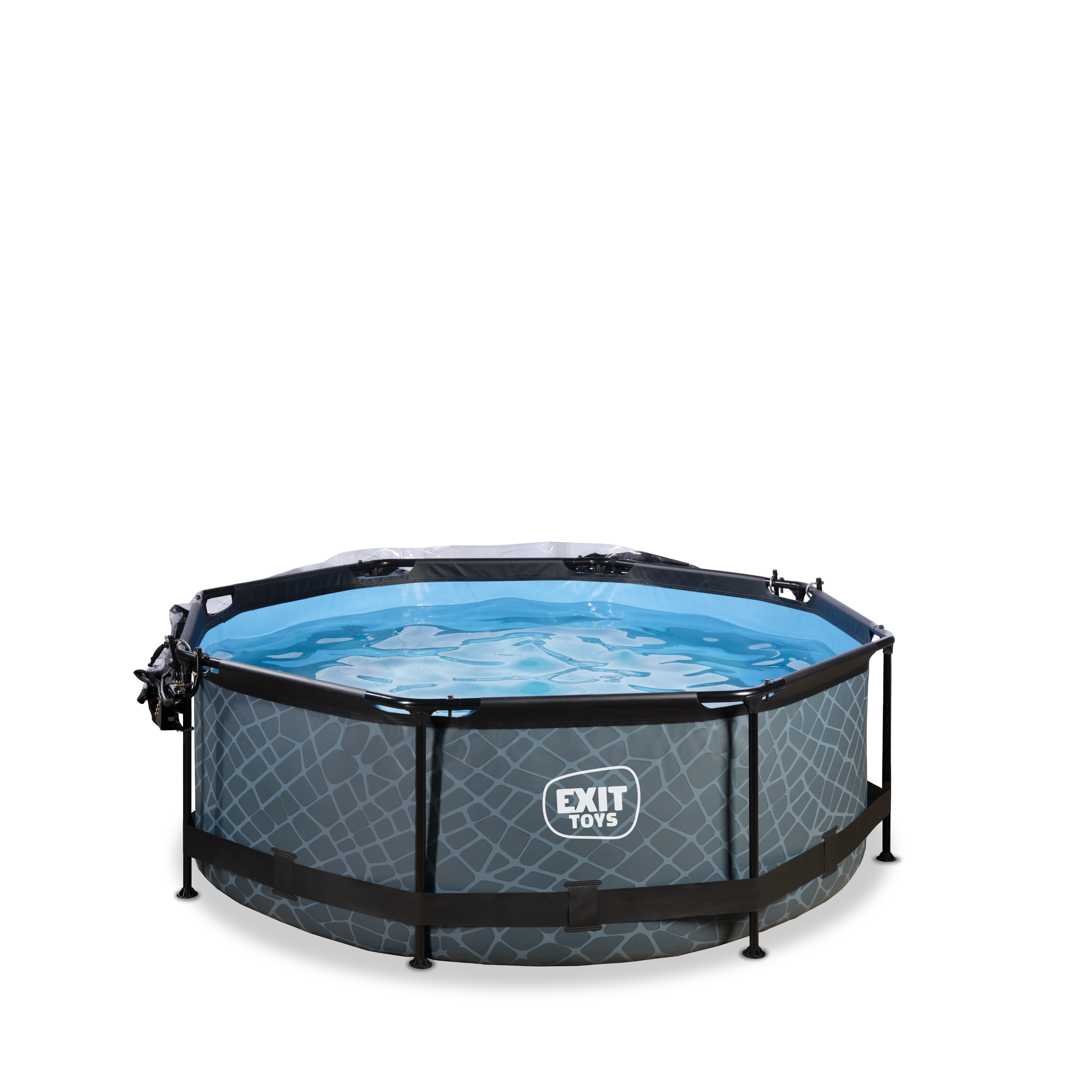 EXIT Stone Pool &oslash;244x76cm mit Filterpumpe und Abdeckung - grau 