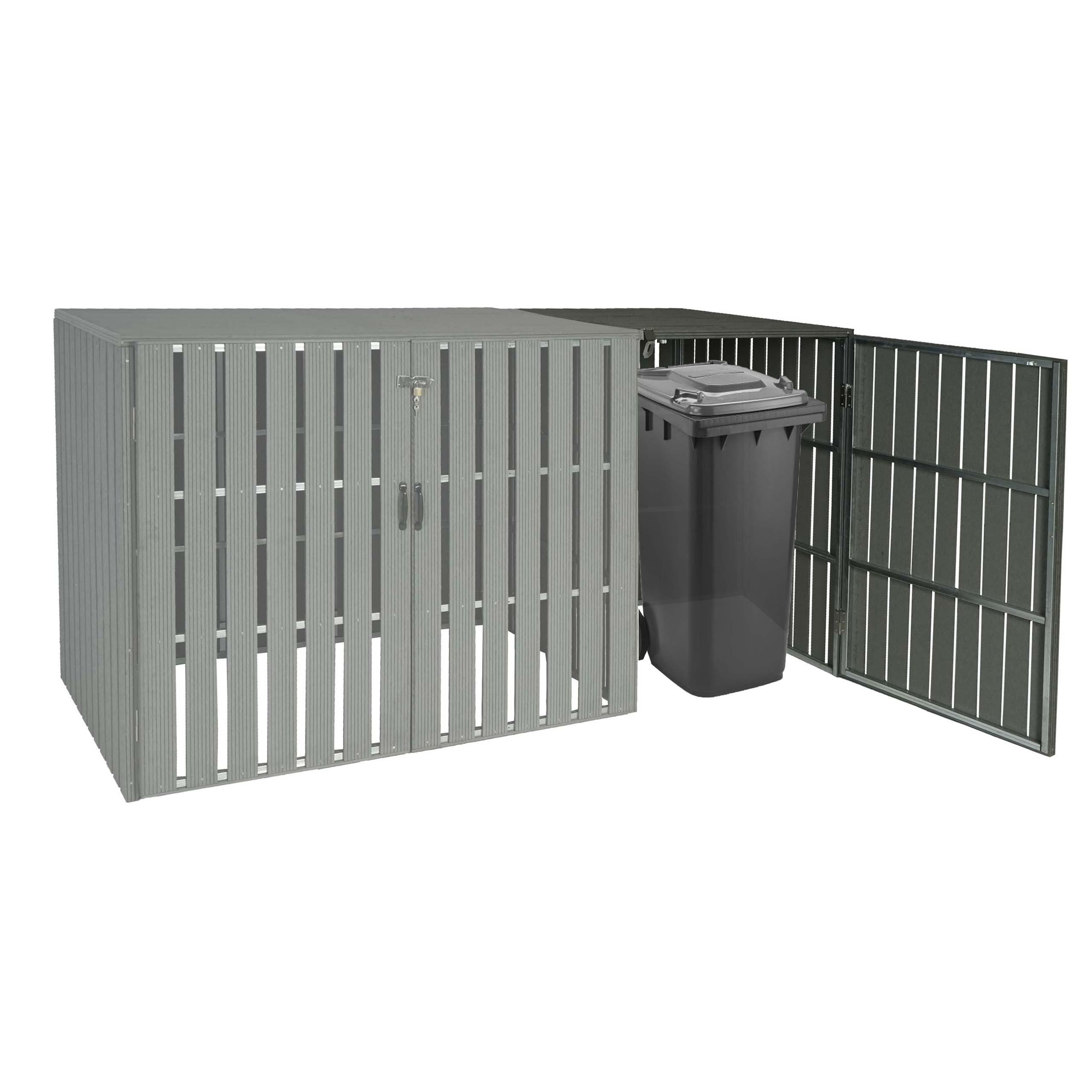 1er WPC-M&uuml;lltonnenverkleidung Erweiterung MCW-J28, M&uuml;lltonnenbox, Metall Holzoptik ~ grau 