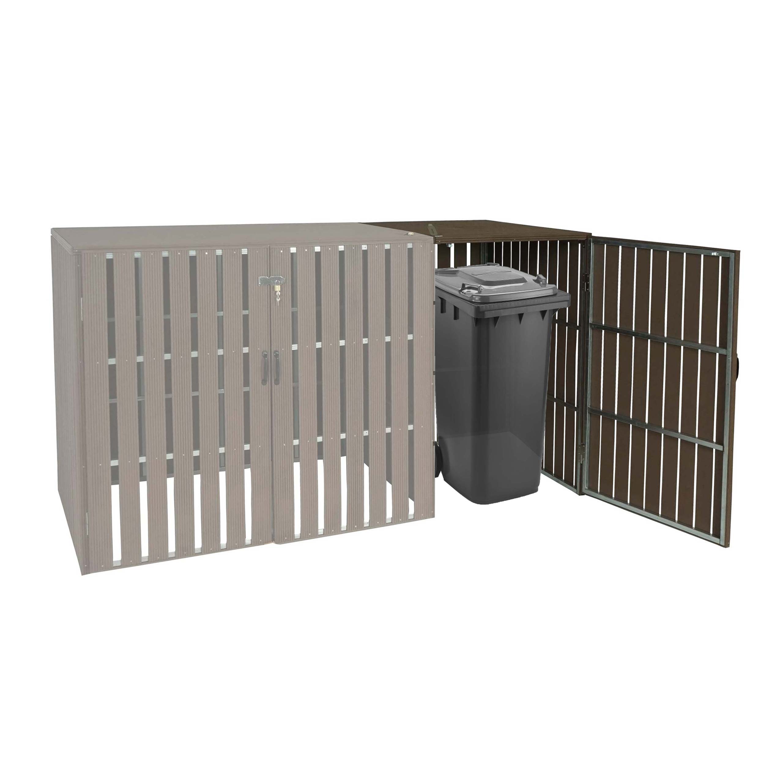 1er WPC-M&uuml;lltonnenverkleidung Erweiterung MCW-J28, M&uuml;lltonnenbox, Metall Holzoptik ~ braun 