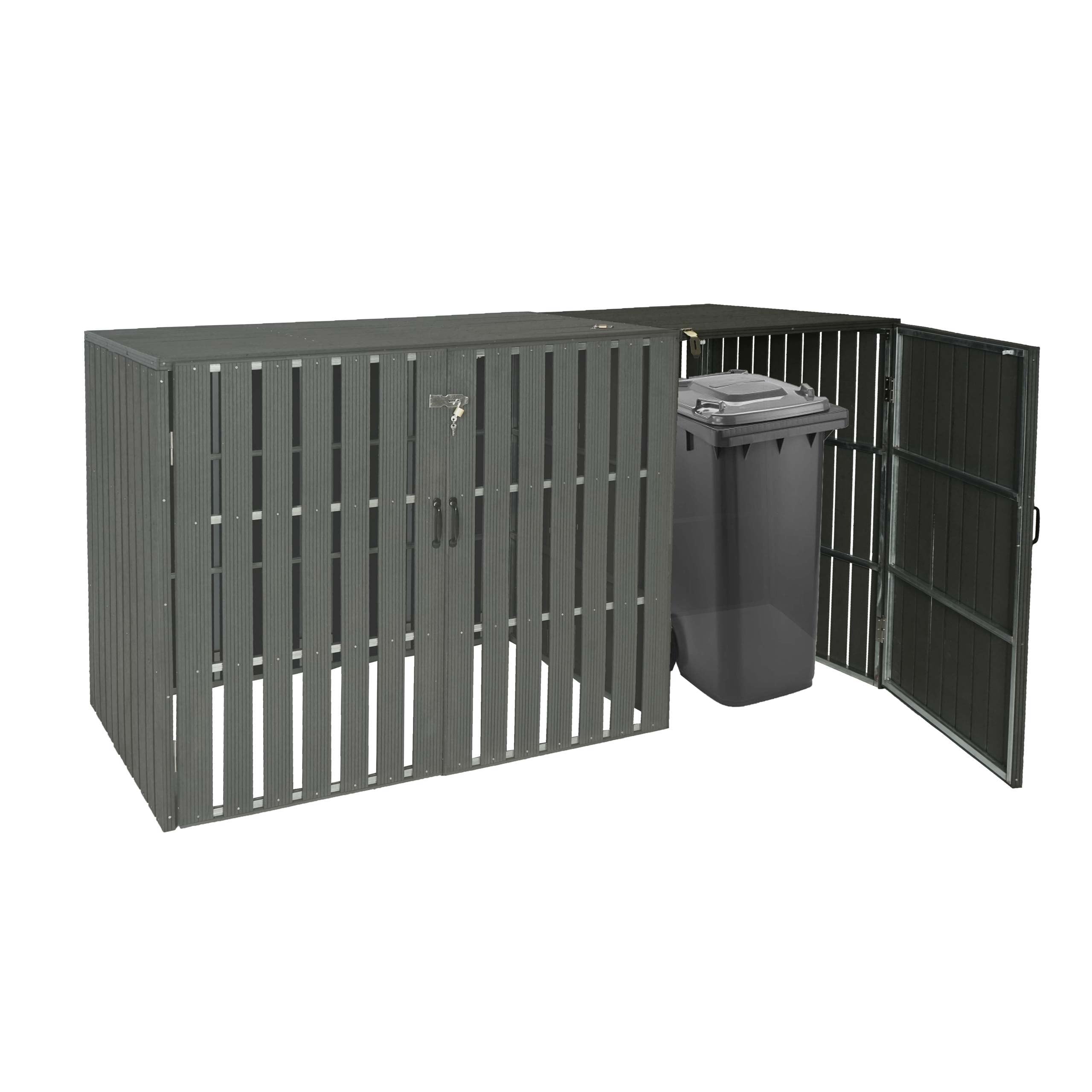 1er WPC-M&uuml;lltonnenverkleidung Erweiterung MCW-J28, M&uuml;lltonnenbox, Metall Holzoptik ~ anthrazit 