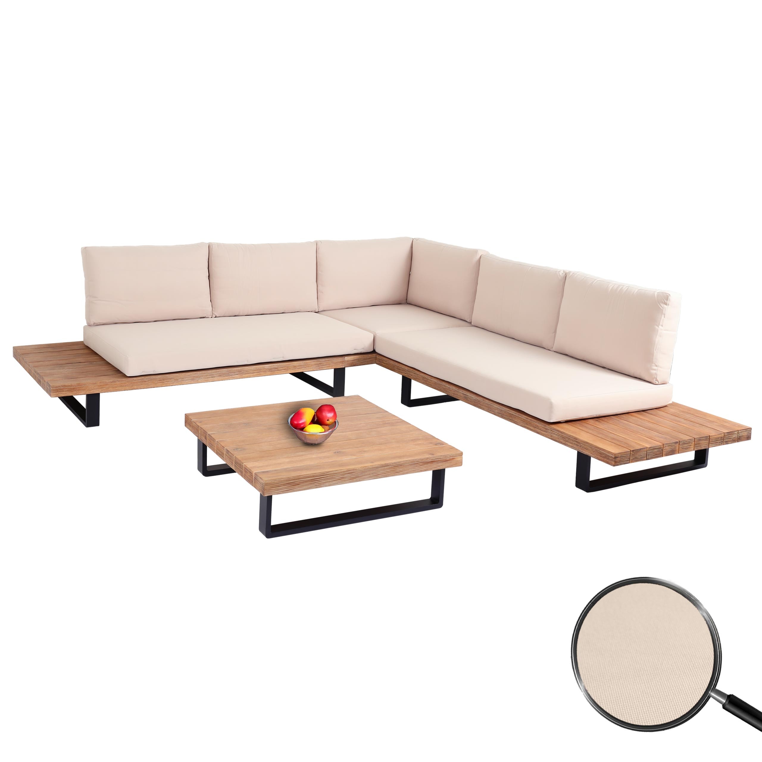 Garten-Garnitur MCW-H54, Garnitur Sitzgruppe Lounge-Set, Spun Poly Akazie Holz MVG Alu ~ hellbraun, Polster beige 
