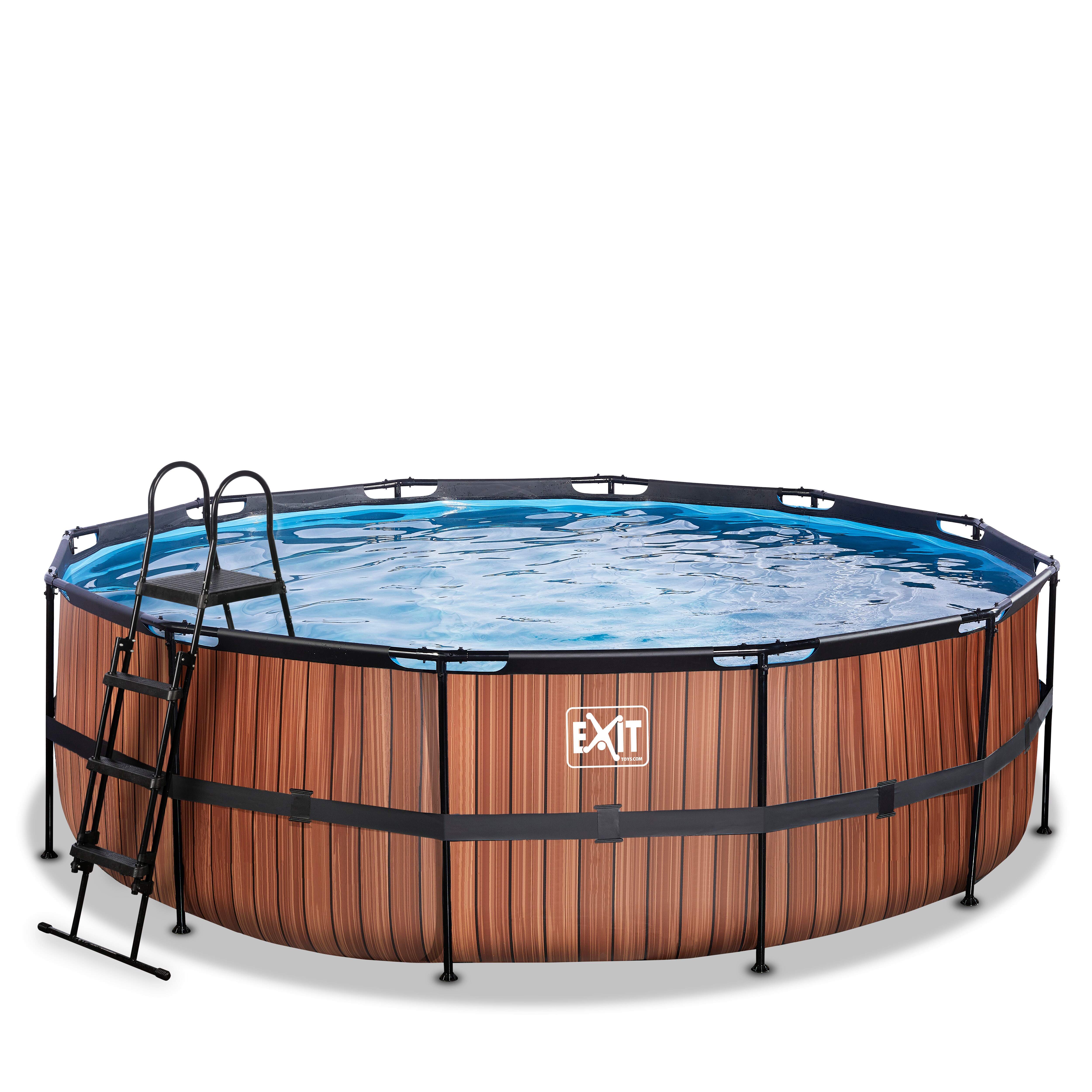 EXIT Frame Pool &oslash;450x122cm mit Sandfilterpumpe - Holz Optik 