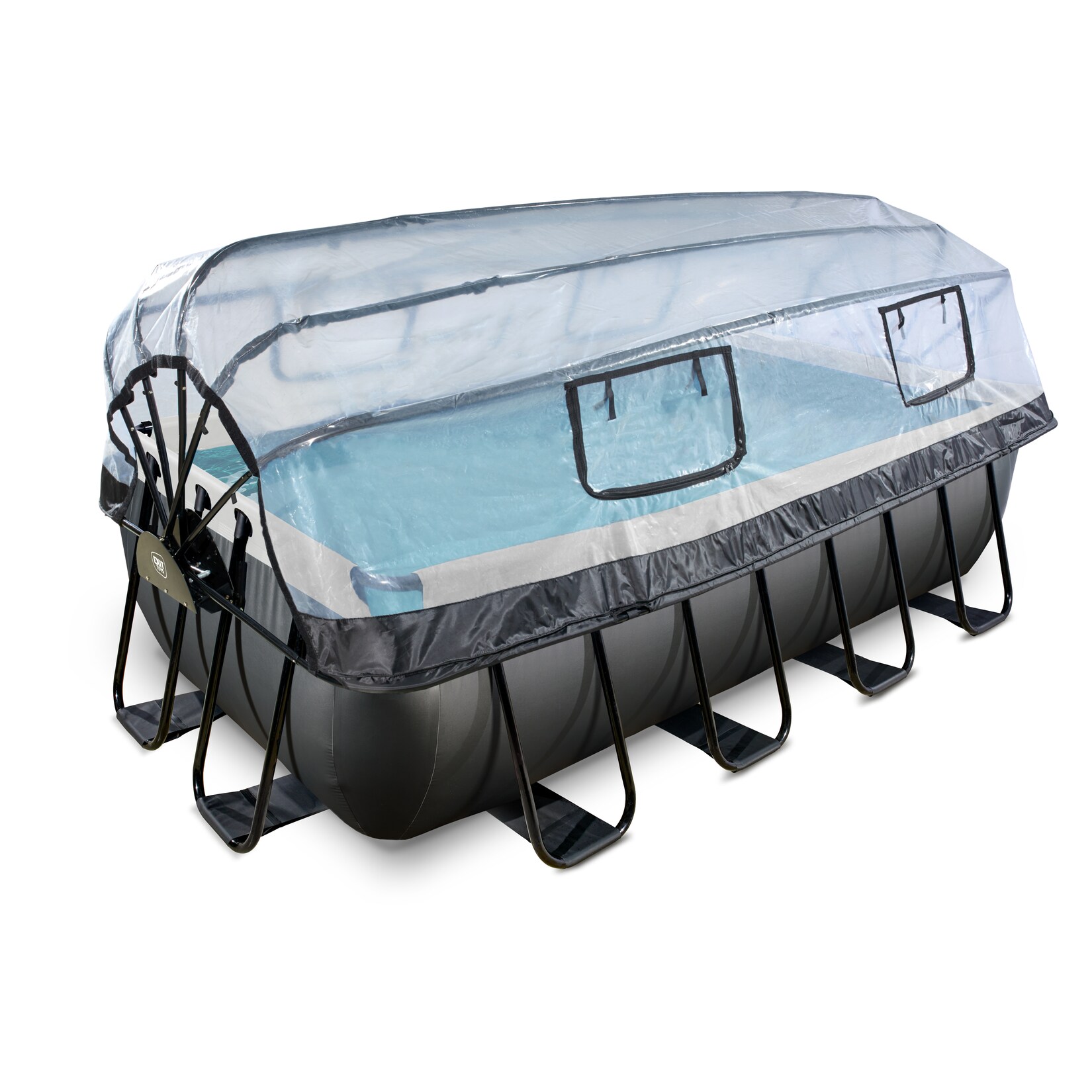 Black Leather Pool mit Sandfilterpumpe, Abdeckung und Wärmepumpe, versch Ausführungen