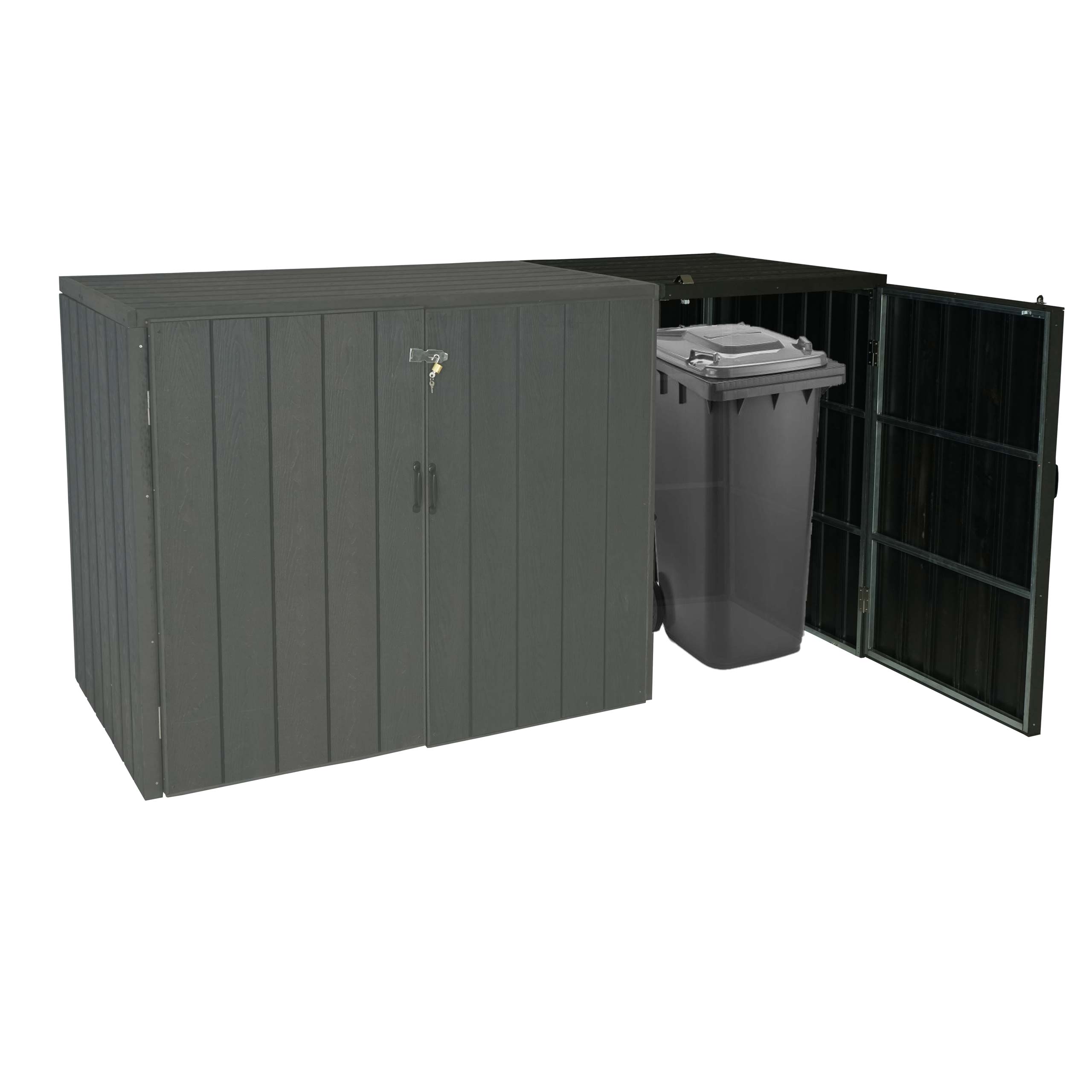1er WPC-M&uuml;lltonnenverkleidung Erweiterung MCW-J28, Premium M&uuml;lltonnenbox, Metall Holzoptik ~ anthrazit 