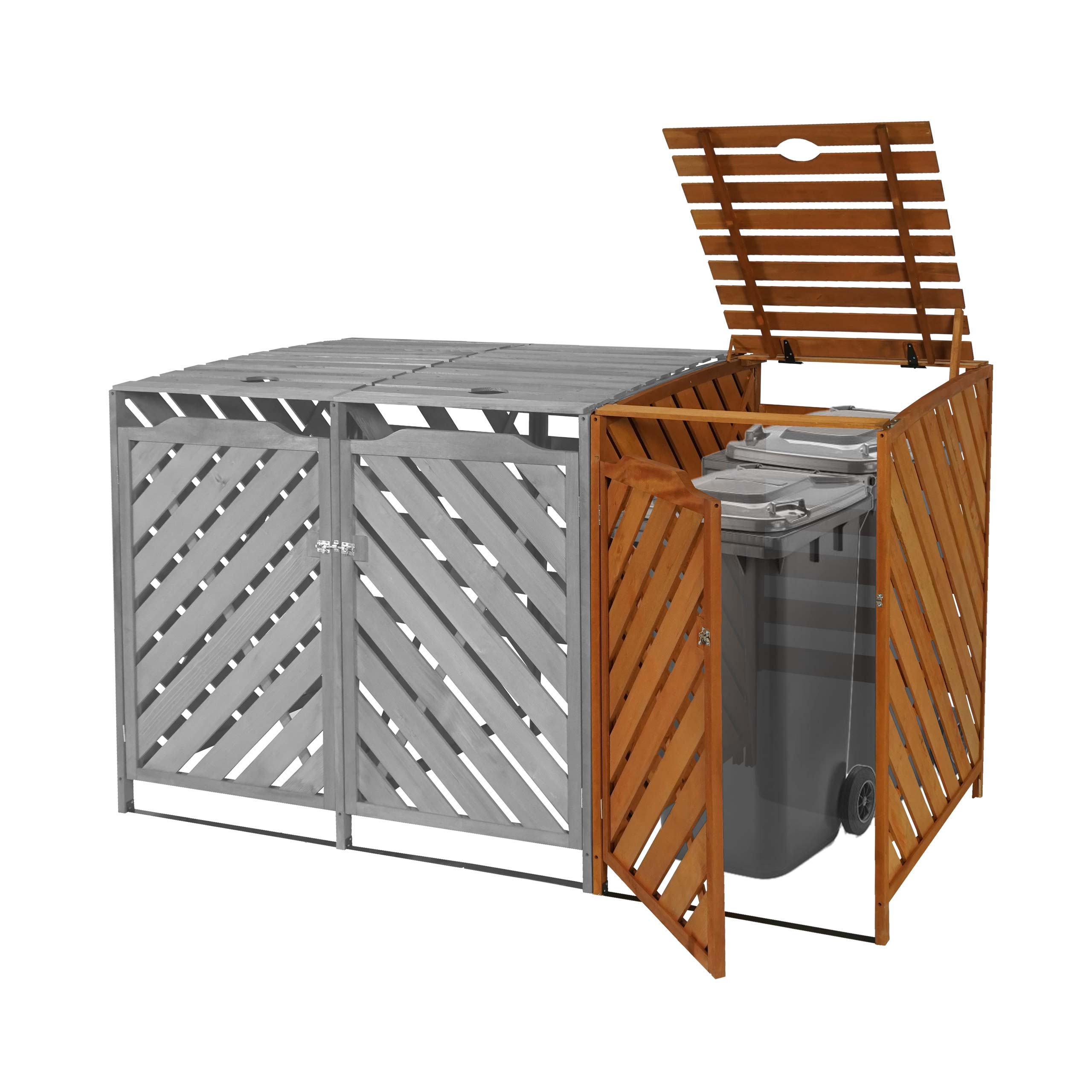 XL 1er-/2er-M&uuml;lltonnenverkleidung Erweiterung MCW-J44, M&uuml;lltonnenbox, 120x68x98cm Holz MVG-zertifiziert ~ braun 