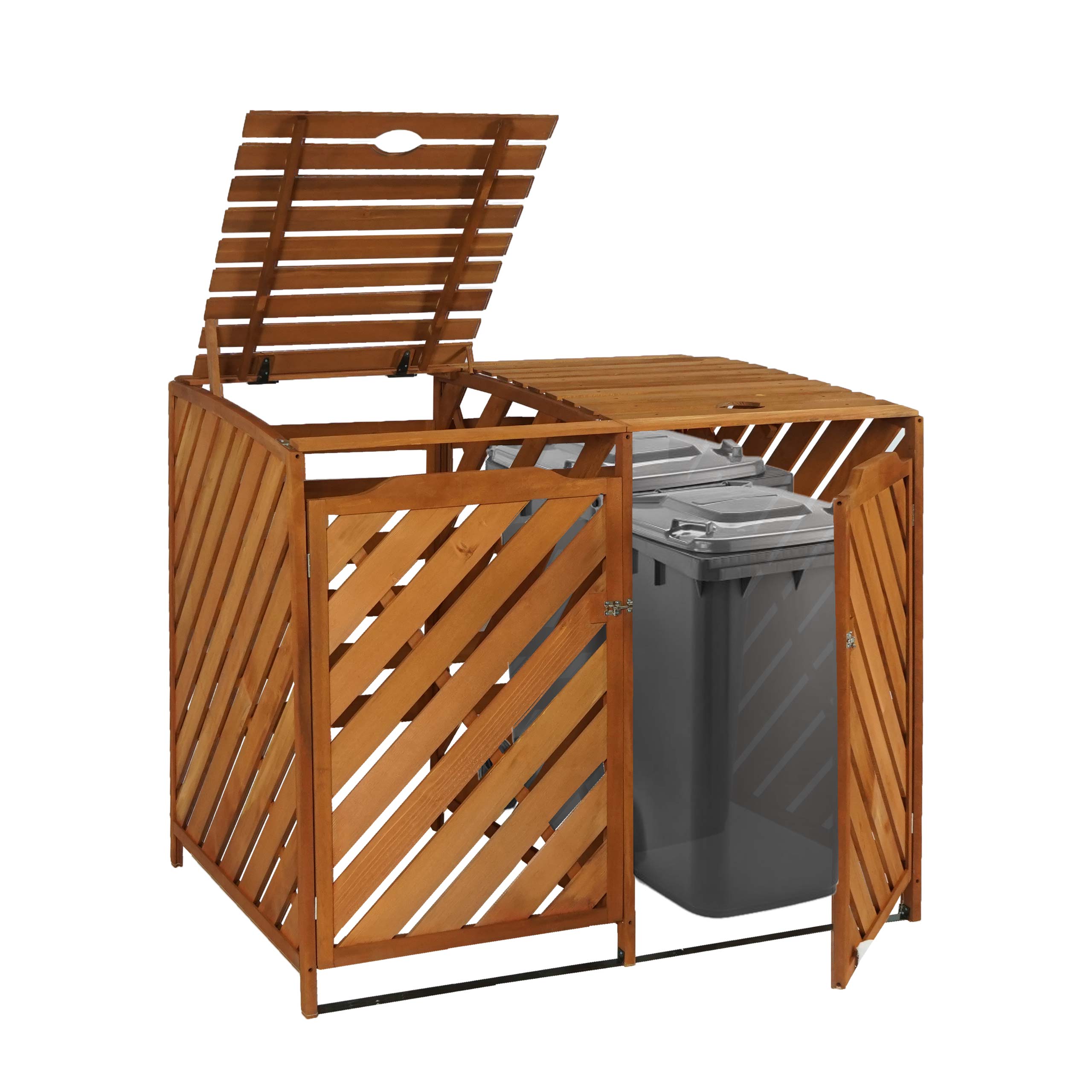 XL 2er-/4er-M&uuml;lltonnenverkleidung MCW-J44, M&uuml;lltonnenbox, erweiterbar 121x133x98cm Holz MVG-zertifiziert ~ braun 