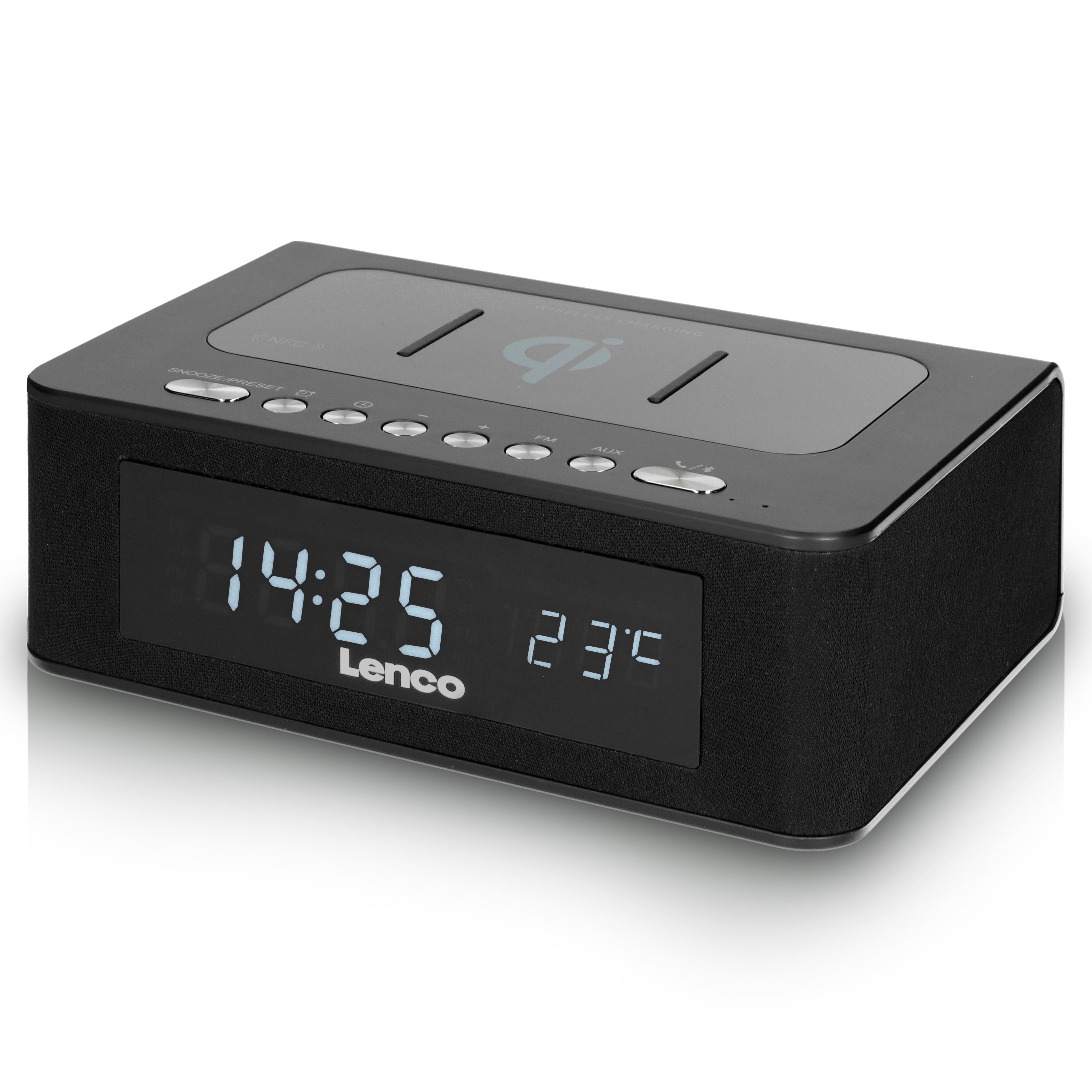 Lenco CR-580BK - Stereo FM-Radiowecker Bluetooth, USB und drahtloses QI-Ladeger&auml;t - Schwarz 