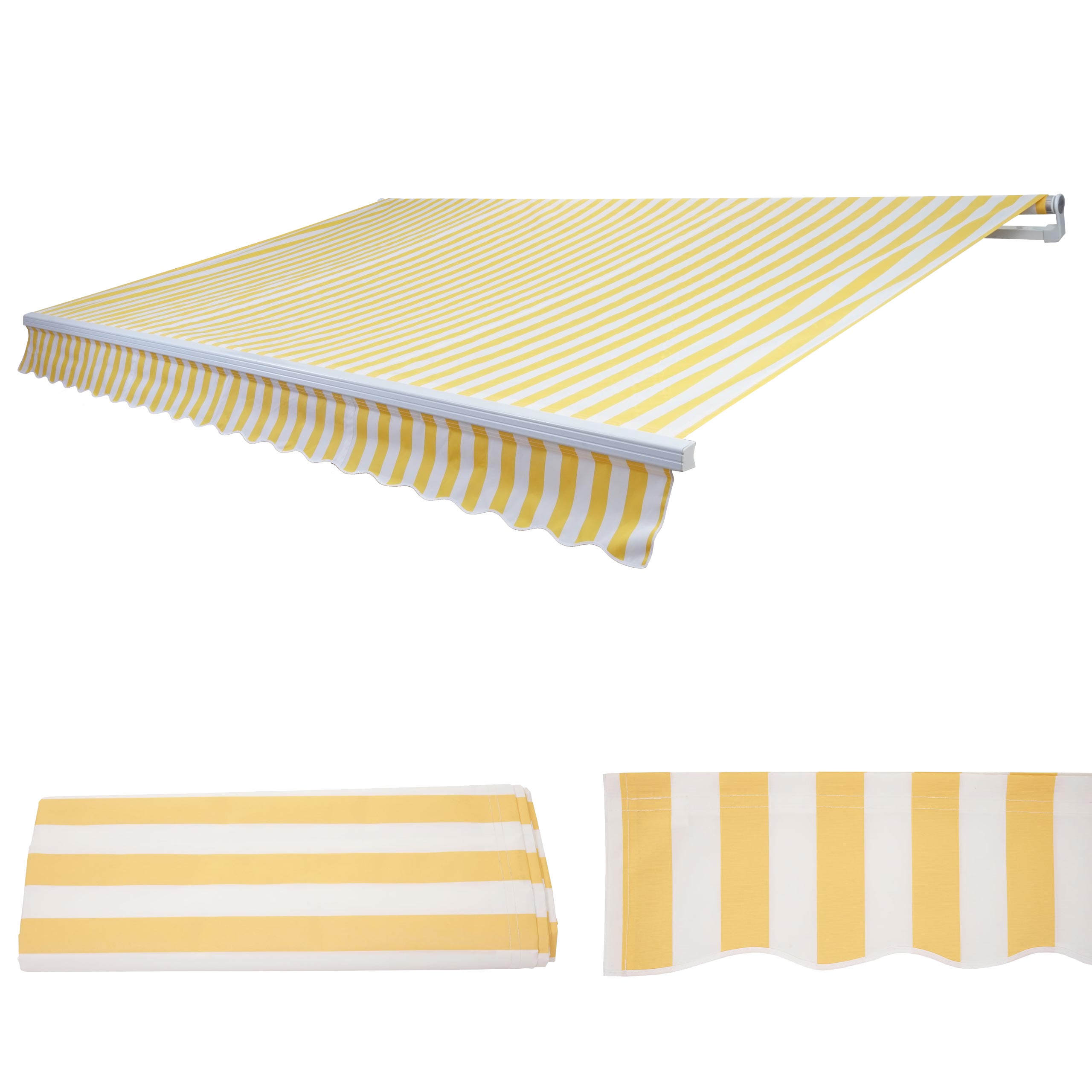 Ersatz-Bezug f&uuml;r Markise H790, Gelenkarmmarkise Ersatzbezug Sonnenschutz, 4x3m ~ Acryl gelb-wei&szlig; 