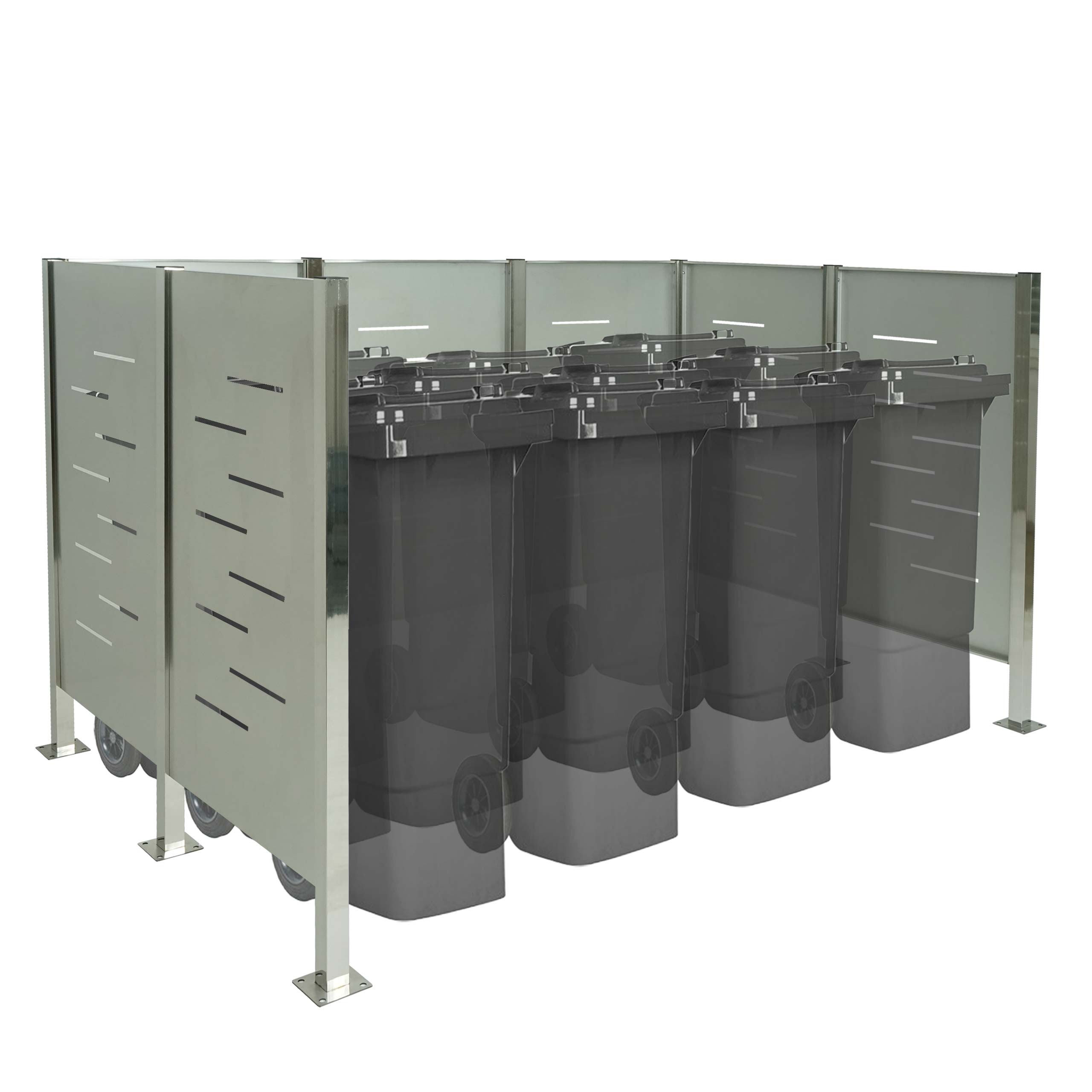 M&uuml;lltonnen-Zaun MCW-J55, M&uuml;lltonnenverkleidung M&uuml;lltonnenaufbewahrung, 150x243x163 Metall ~ Edelstahl 