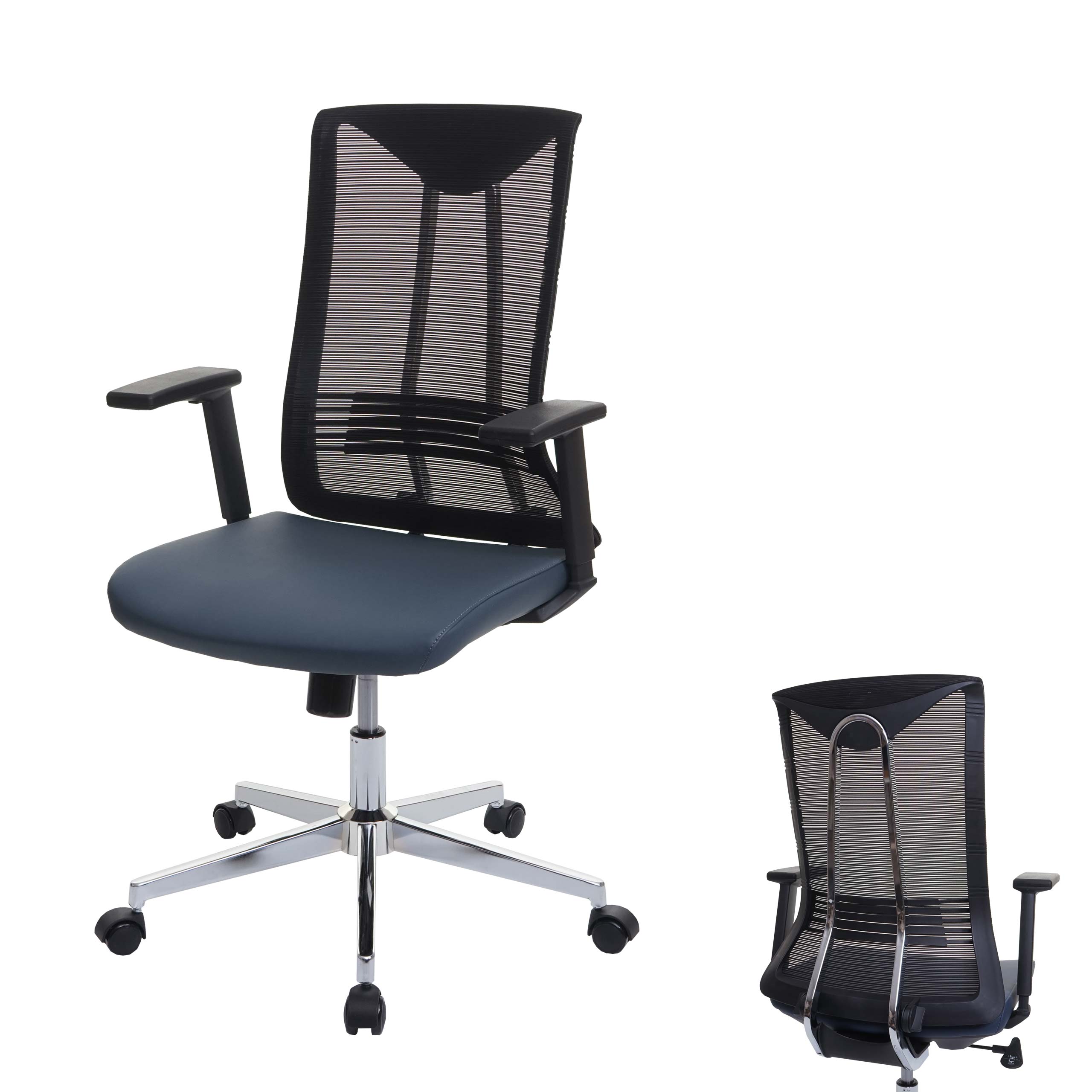 B&uuml;rostuhl MCW-J53, Drehstuhl Schreibtischstuhl, ergonomisch Kunstleder ~ blau-grau 