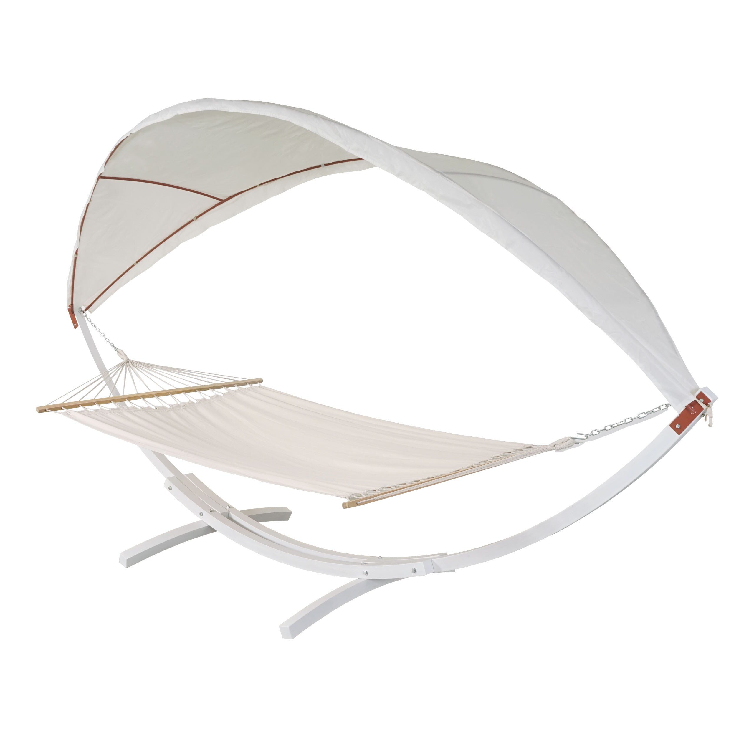 H&auml;ngematte MCW-J47, H&auml;ngeschaukel bis 200kg Sonnendach MVG-Holzgestell 420cm 2 Personen ~ wei&szlig;, creme-wei&szlig; 