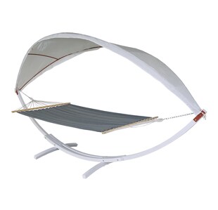 Hängematte MCW-J47, Hängeschaukel bis 200kg Sonnendach MVG-Holzgestell 420cm 2 Personen ~ weiß, grau 