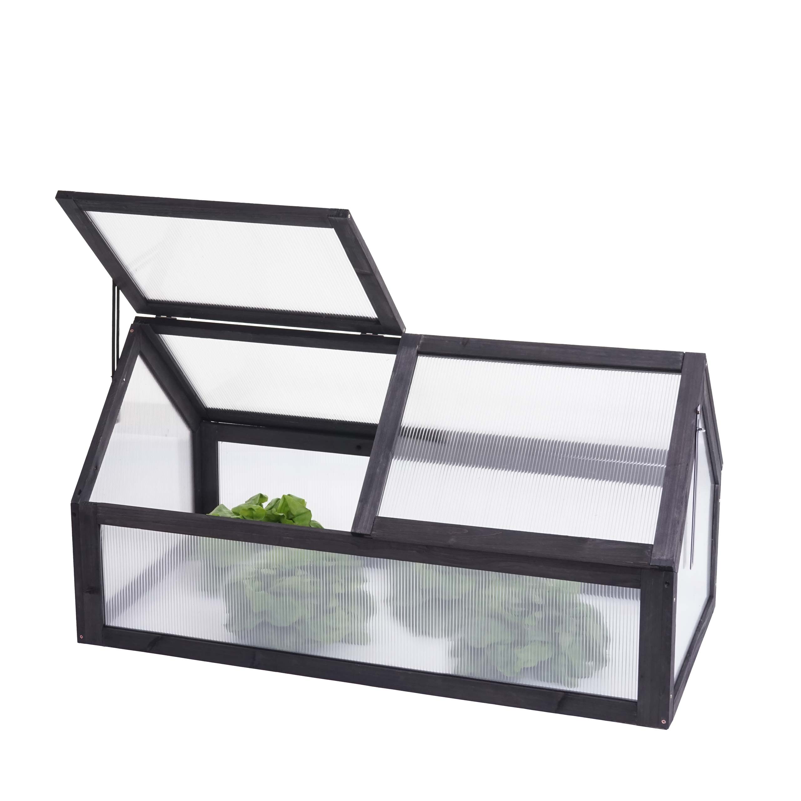 Fr&uuml;hbeet MCW-J45, Gew&auml;chshaus Treibhaus Pflanzbeet, MVG zertifiziert Holz stufenlos verstellbar 108x57x54cm ~ anthrazit 