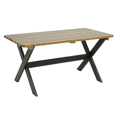Tisch MCW-J83, Gartentisch Holztisch, Massiv-Holz MVG-zertifiziert 149cm ~ braun, Kiefer dunkelbraun 