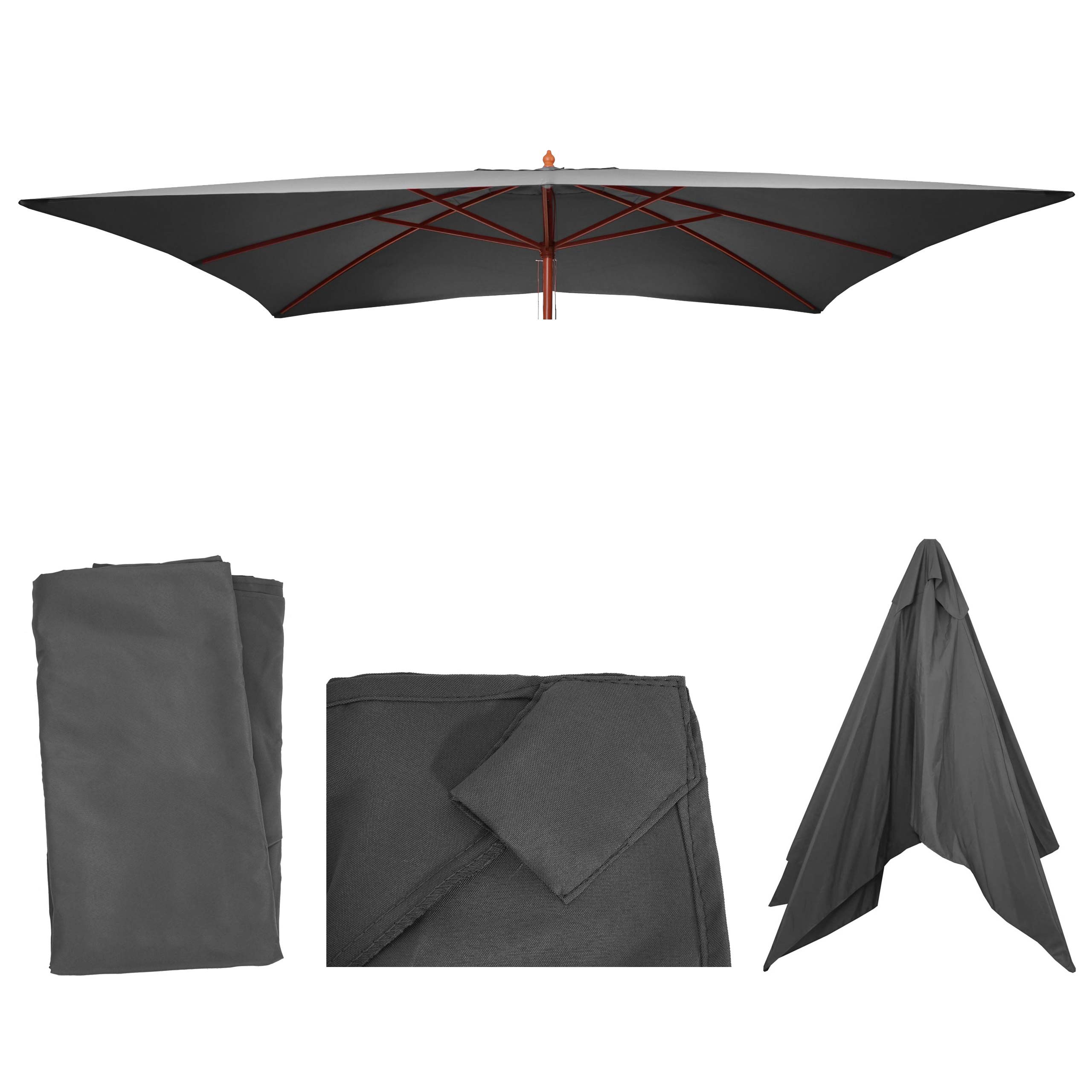 Ersatz-Bezug f&uuml;r Holz-Sonnenschirm Lissabon 2x3m, Sonnenschirmbezug Gartenschirmbezug ~ anthrazit 