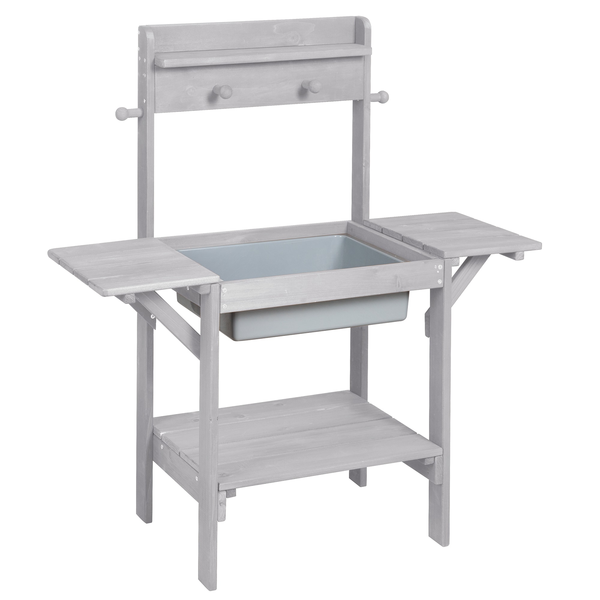 Matschk&uuml;che 'Midi' - Kinder-Gartenk&uuml;che f&uuml;r Wasser & Sand, wetterfestes Massivholz grau 