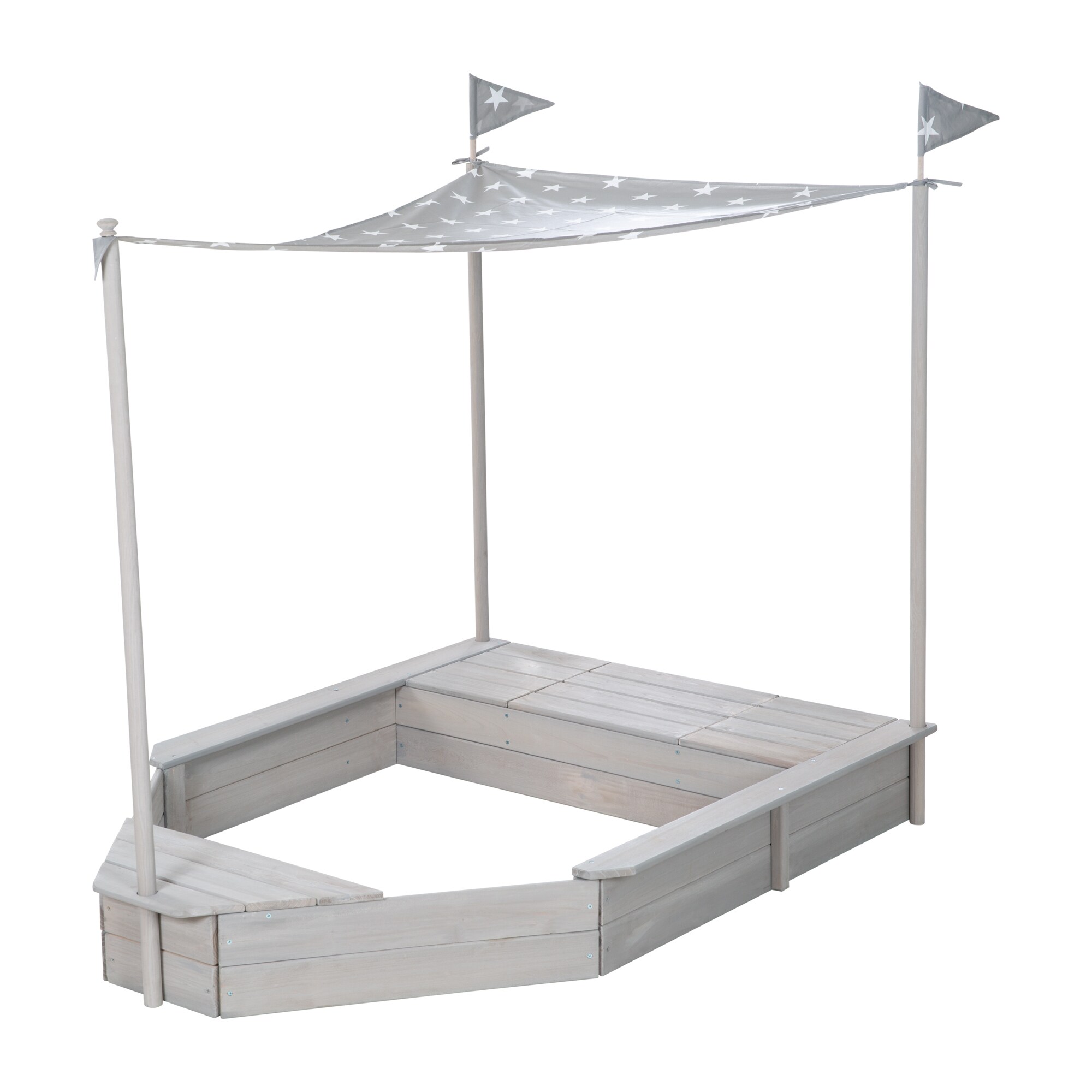 Sandkasten 'Schiff', Kinder-Outdoor-Sandkasten aus wetterfestem Massivholz, inkl. Sonnendach 