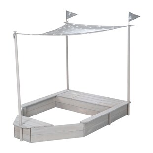 Sandkasten 'Schiff', Kinder-Outdoor-Sandkasten aus wetterfestem Massivholz, inkl. Sonnendach 