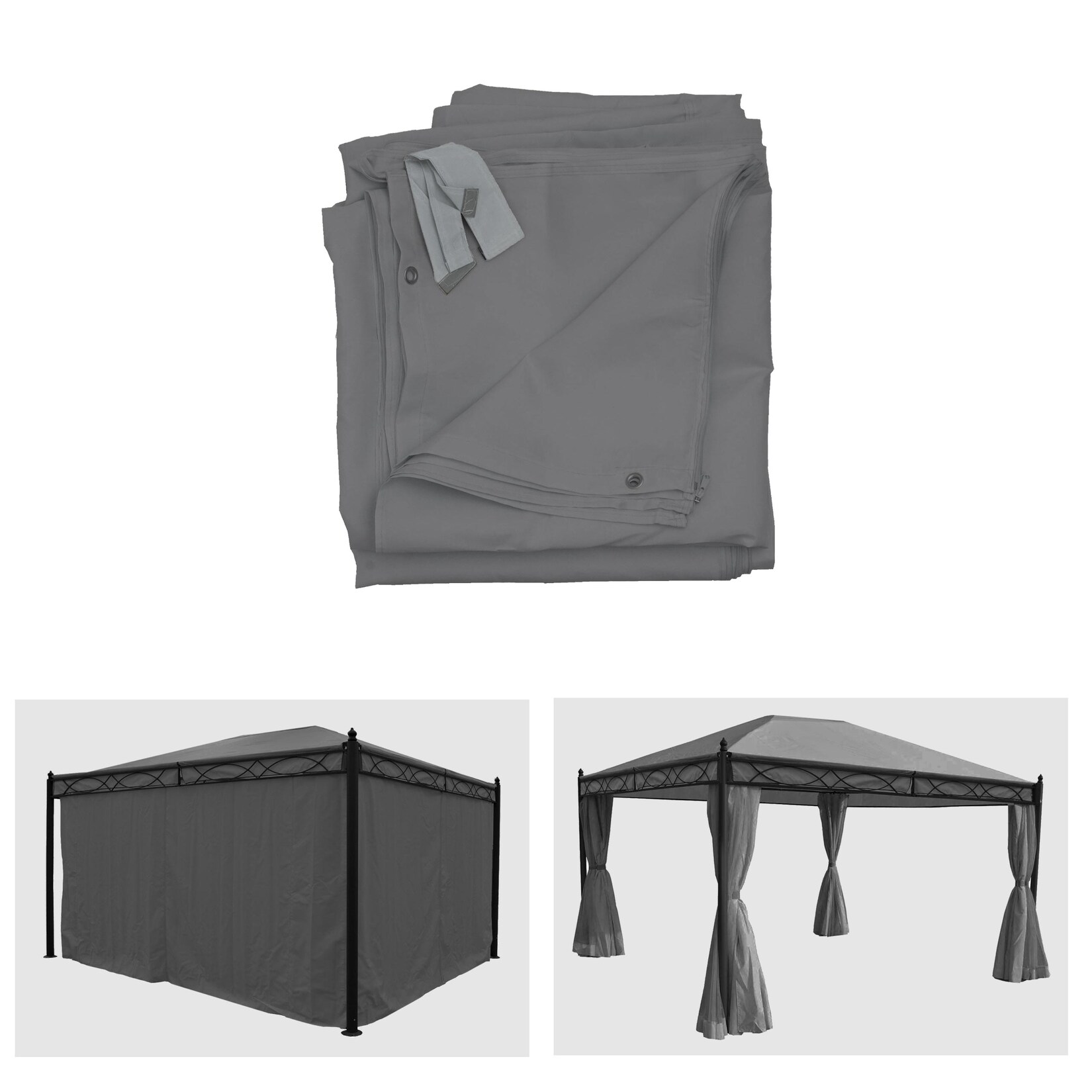 4er-Set Seitenwand für Pergola Calpe, Ersatzseitenwand Pavillon 4x3m, Polyester ~ grau