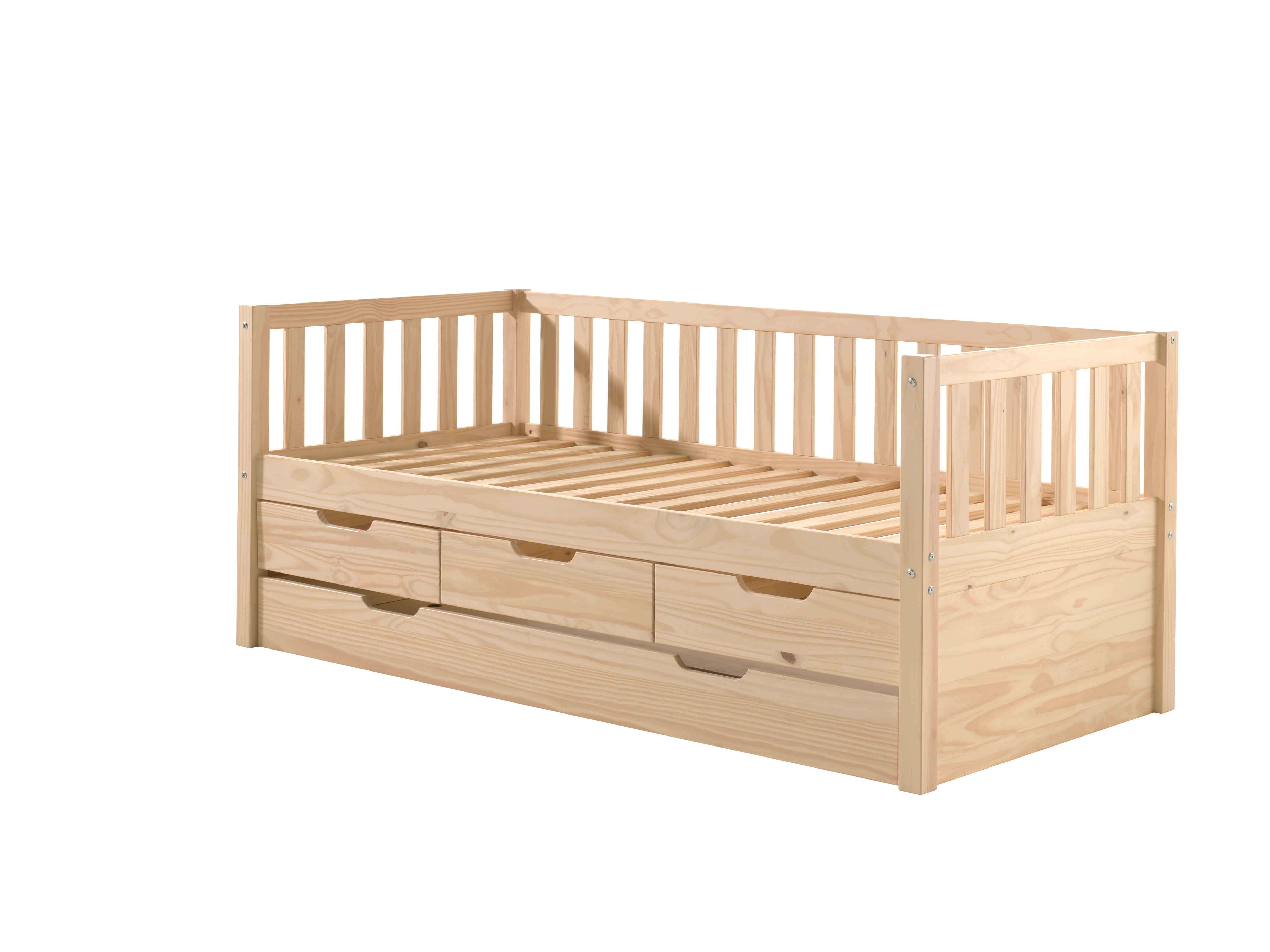 Kojen Bett Fritz mit Sprossenumrandung, 3 Schubladen u. Rolllattenrost, Liegefl&auml;che 90 x 200, inkl. Bettschublade, Ausf. Milky White lackiert 