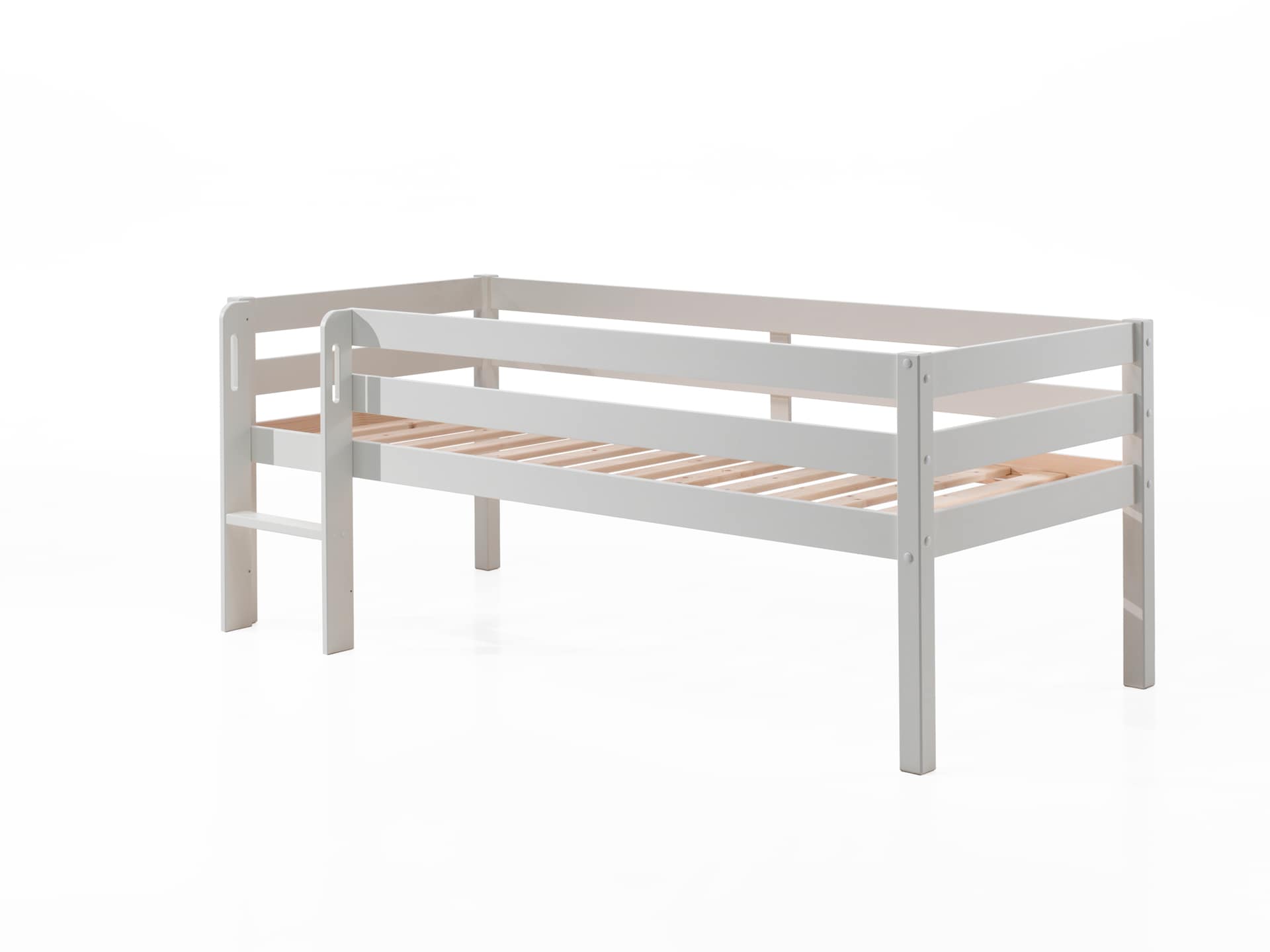 Kojen-Spielbett mit Liegefl&auml;che 90 x 200 cm, inkl. Leiter und Rolllattenrost, Kiefer massiv wei&szlig; lackiert 