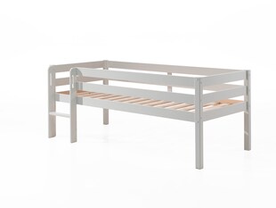 Kojen-Spielbett mit Liegefläche 90 x 200 cm, inkl. Leiter und Rolllattenrost, Kiefer massiv weiß lackiert 