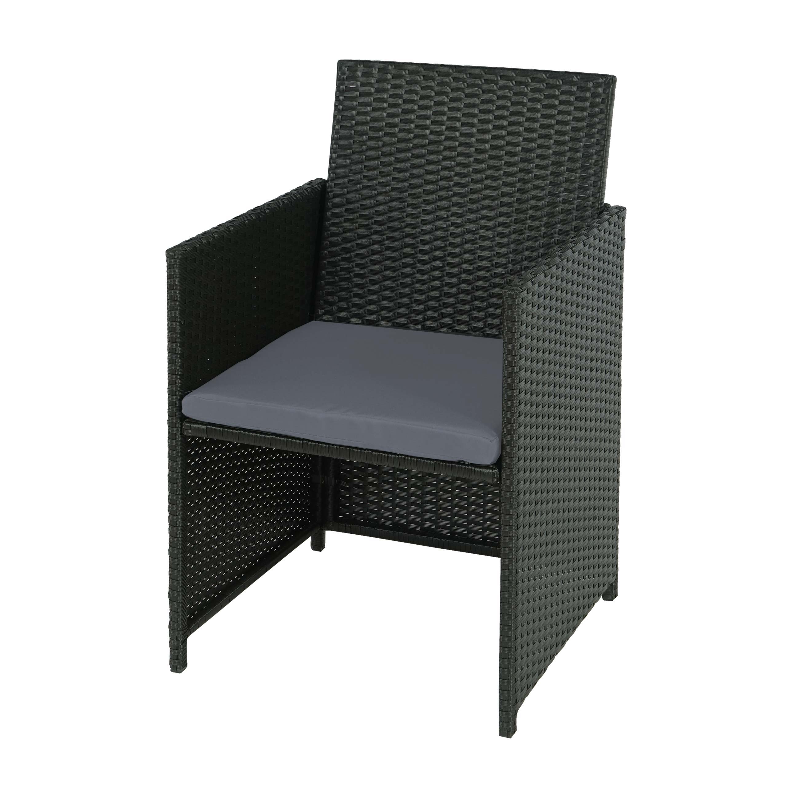 Poly-Rattan Gartenstuhl MCW-K35, Korbsessel, Balkonstuhl ~ schwarz, Kissen hellgrau 